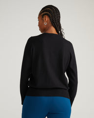 Savvy Fine Knit Crewneck Cardigan - Black