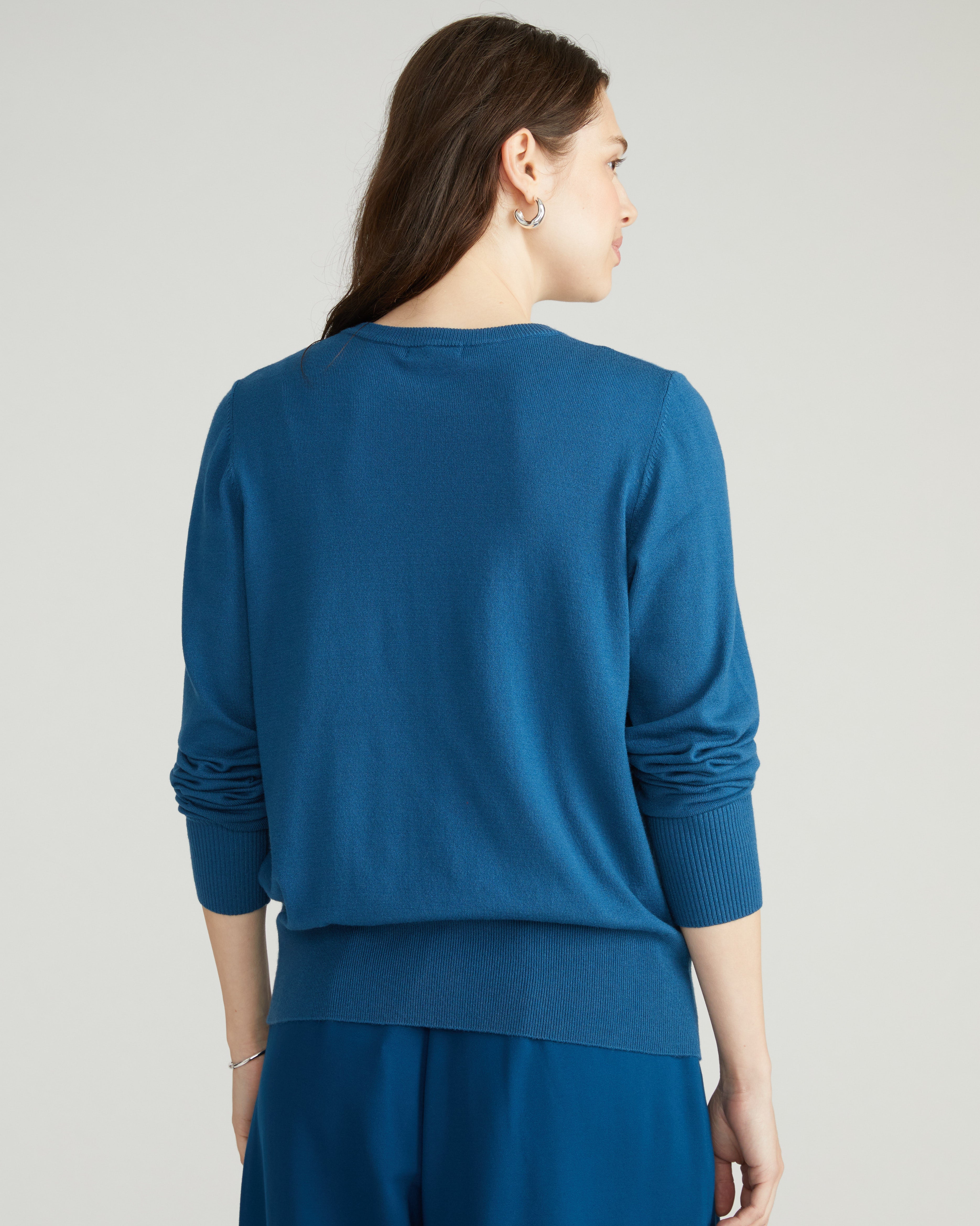 Savvy Fine Knit Crewneck Cardigan - Blue Teal