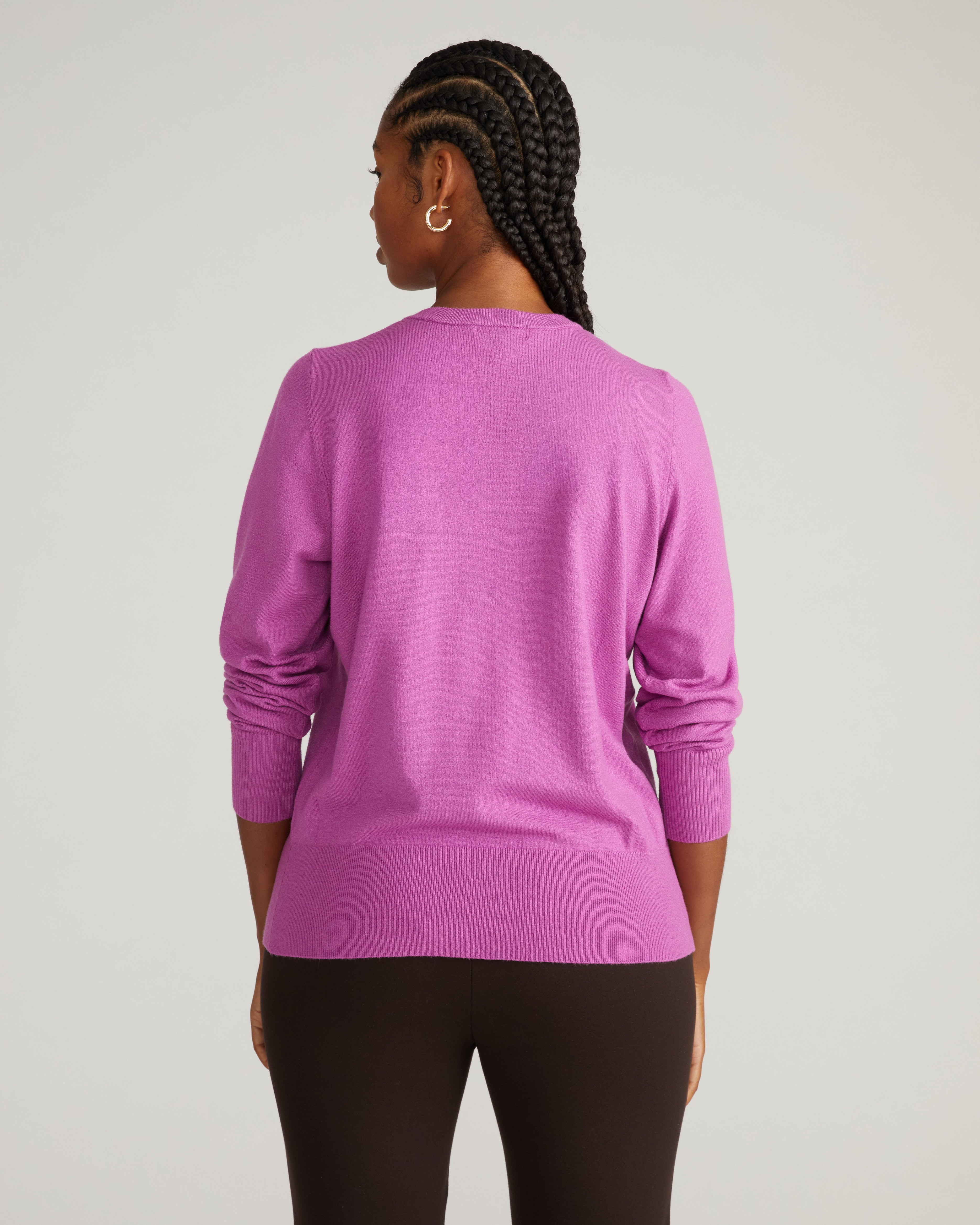 Savvy Fine Knit Crewneck Cardigan - Purple Vision