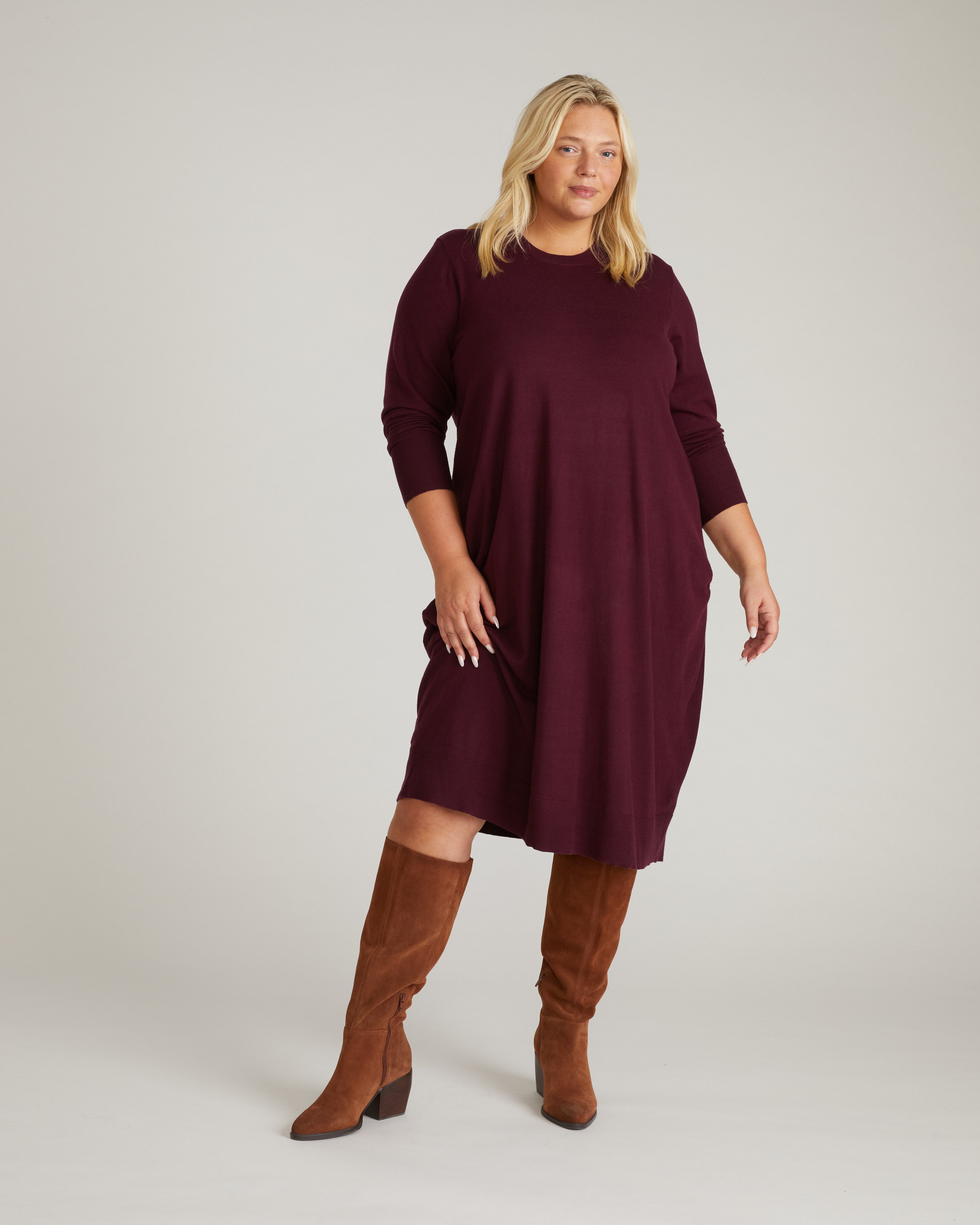 Savvy Fine Knit Everyday Sweater Dress - Gamay