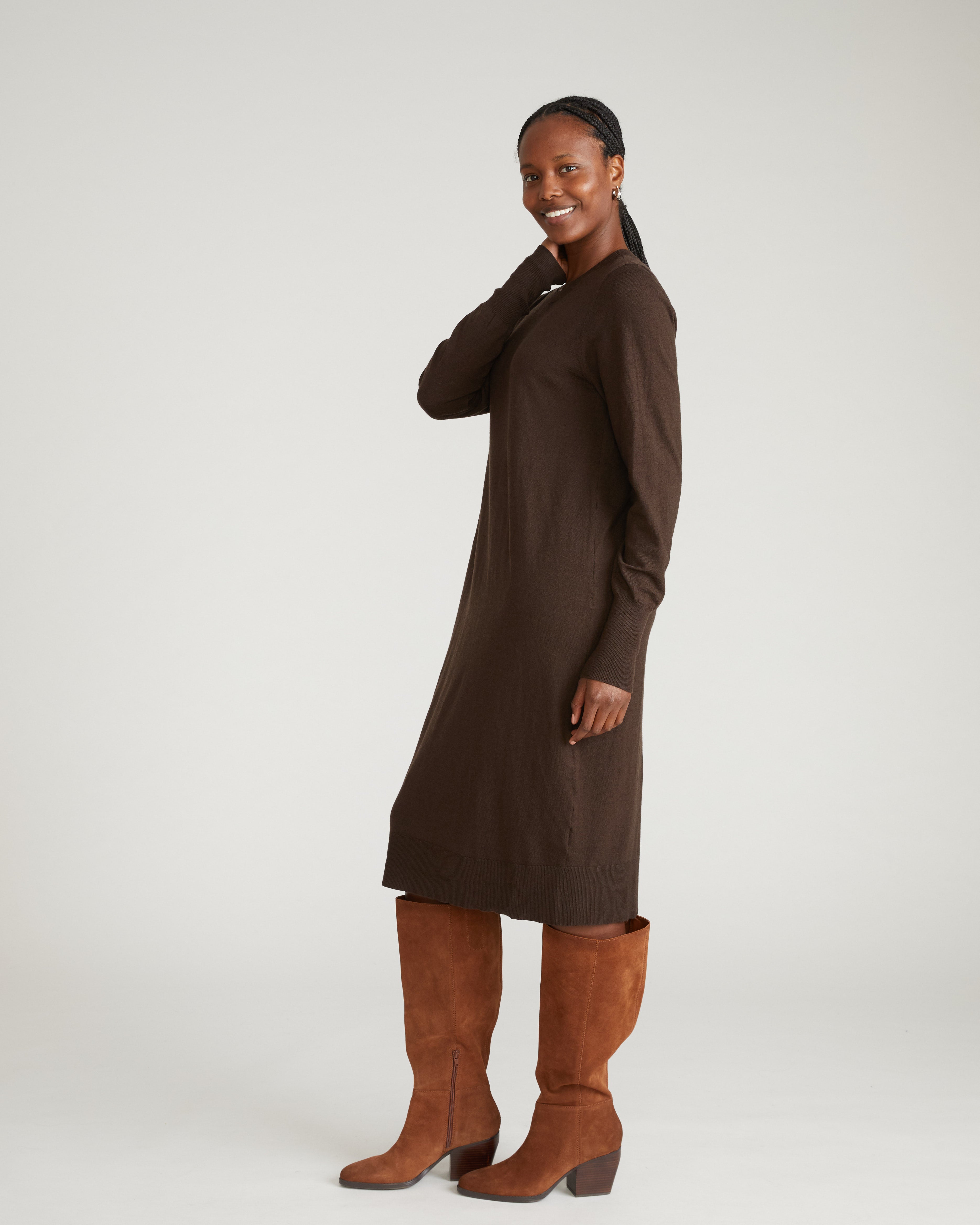 Savvy Fine Knit Everyday Sweater Dress - Espresso
