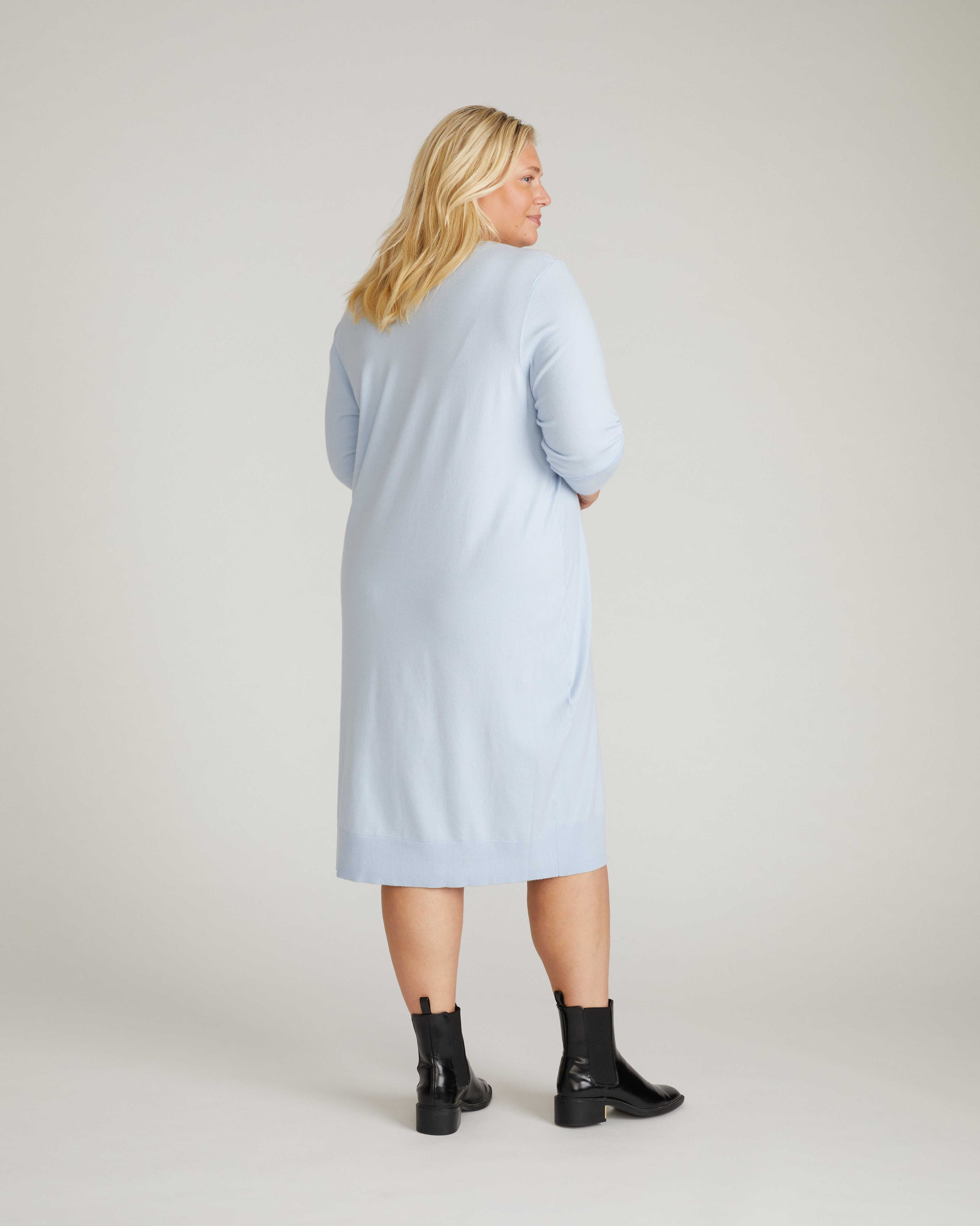 Savvy Fine Knit Everyday Sweater Dress - Silver Blue