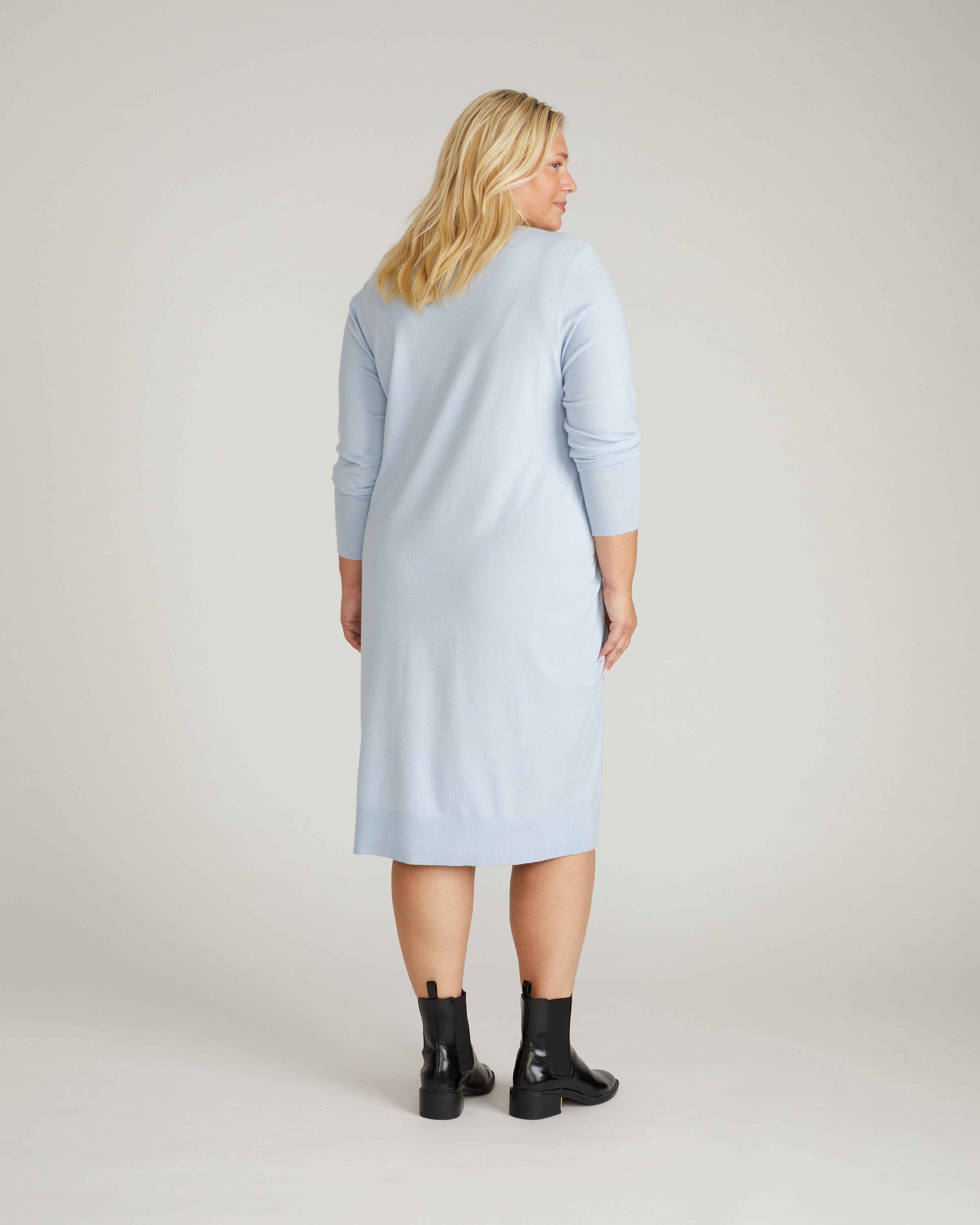 Savvy Fine Knit Everyday Sweater Dress - Silver Blue