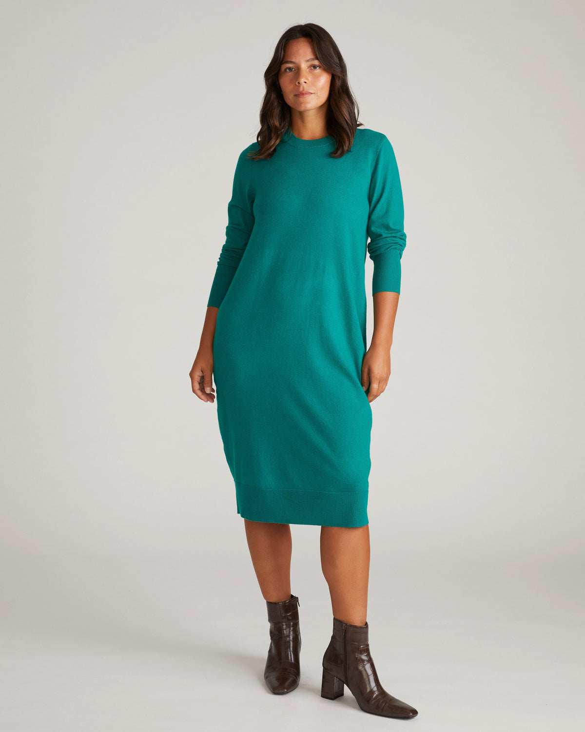 Savvy Fine Knit Everyday Sweater Dress - Green Tourmaline