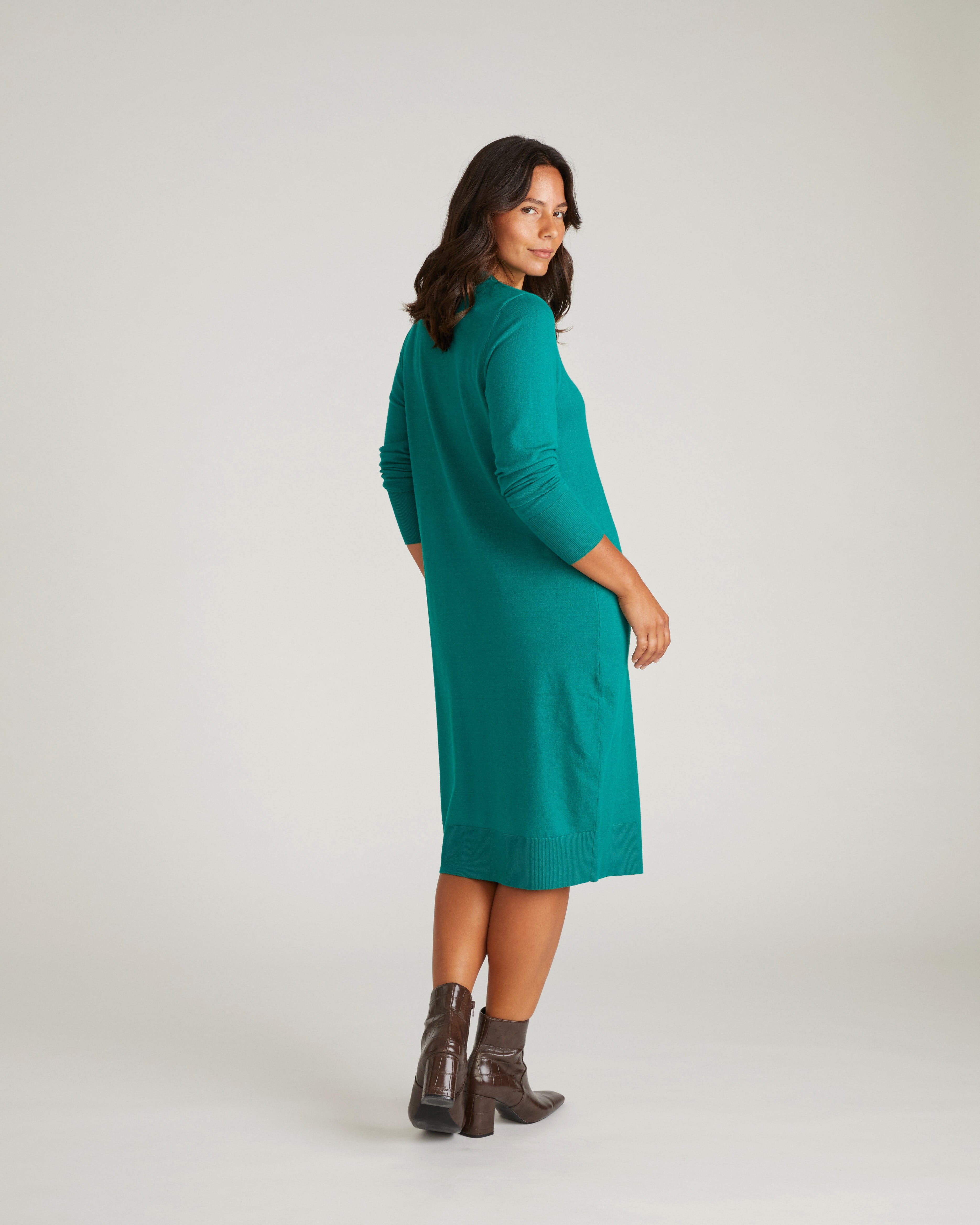 Savvy Fine Knit Everyday Sweater Dress - Green Tourmaline