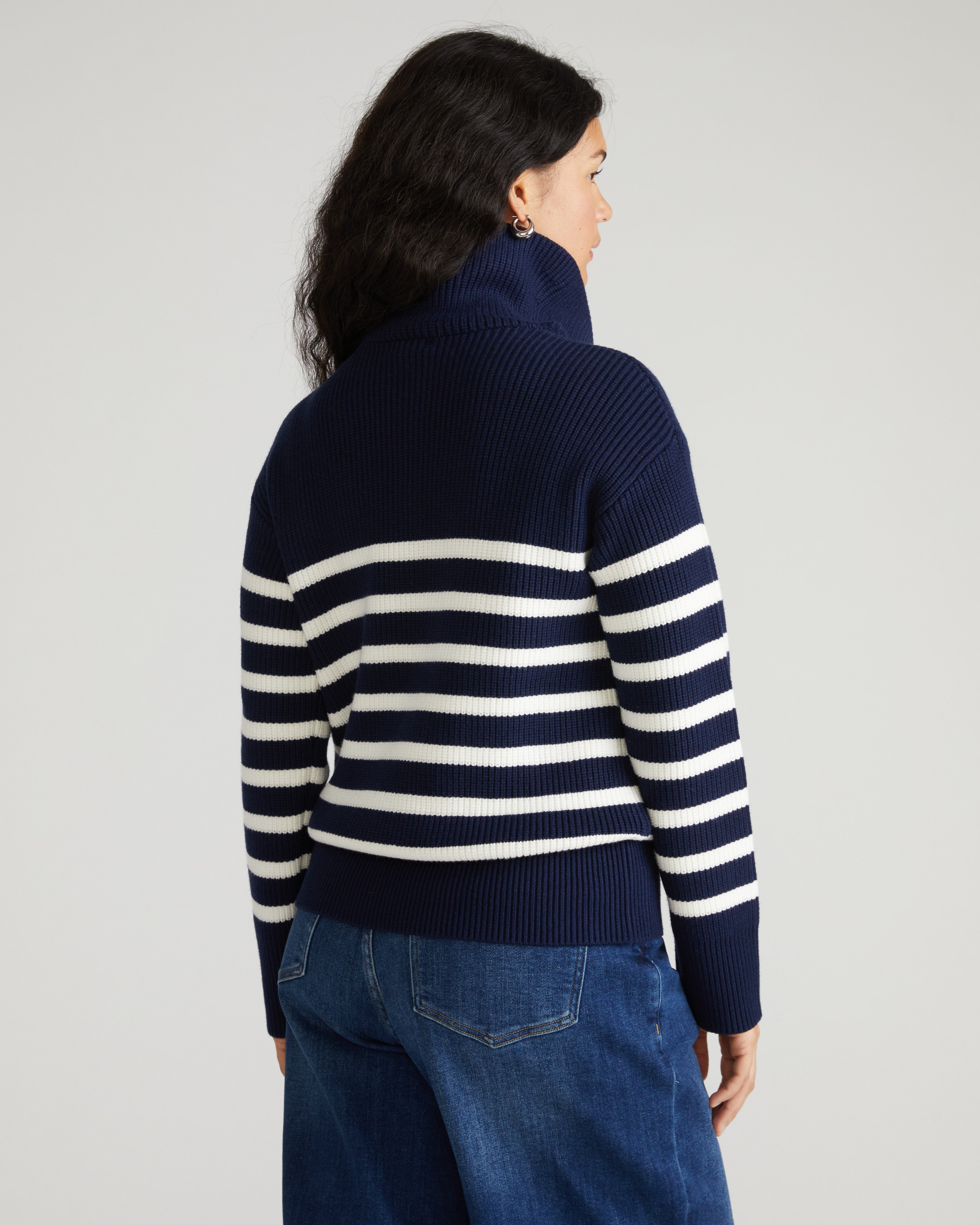 Brenda Zip Sweater - Navy/Cream Stripes