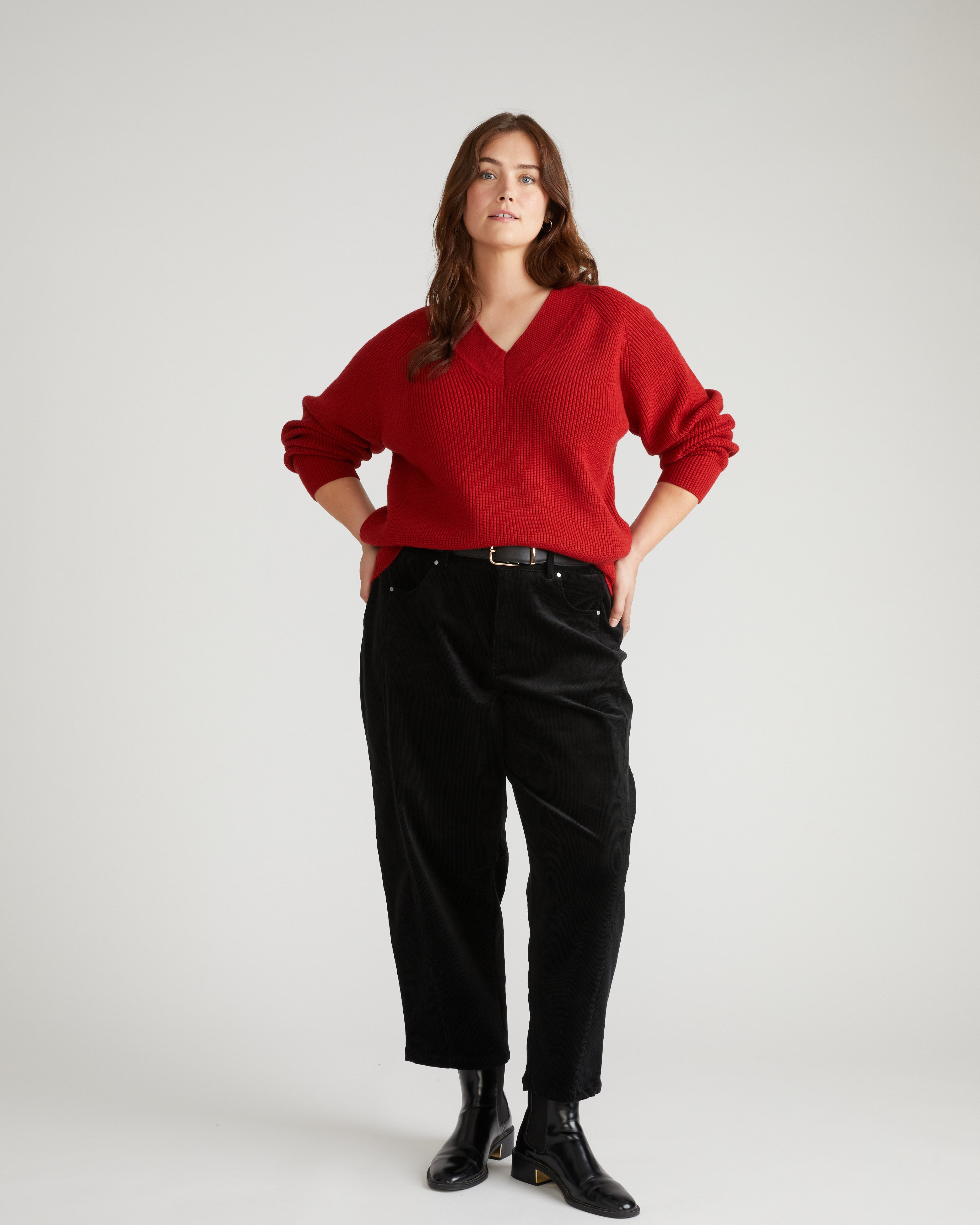 Tori V Neck Sweater - Autumnal Red