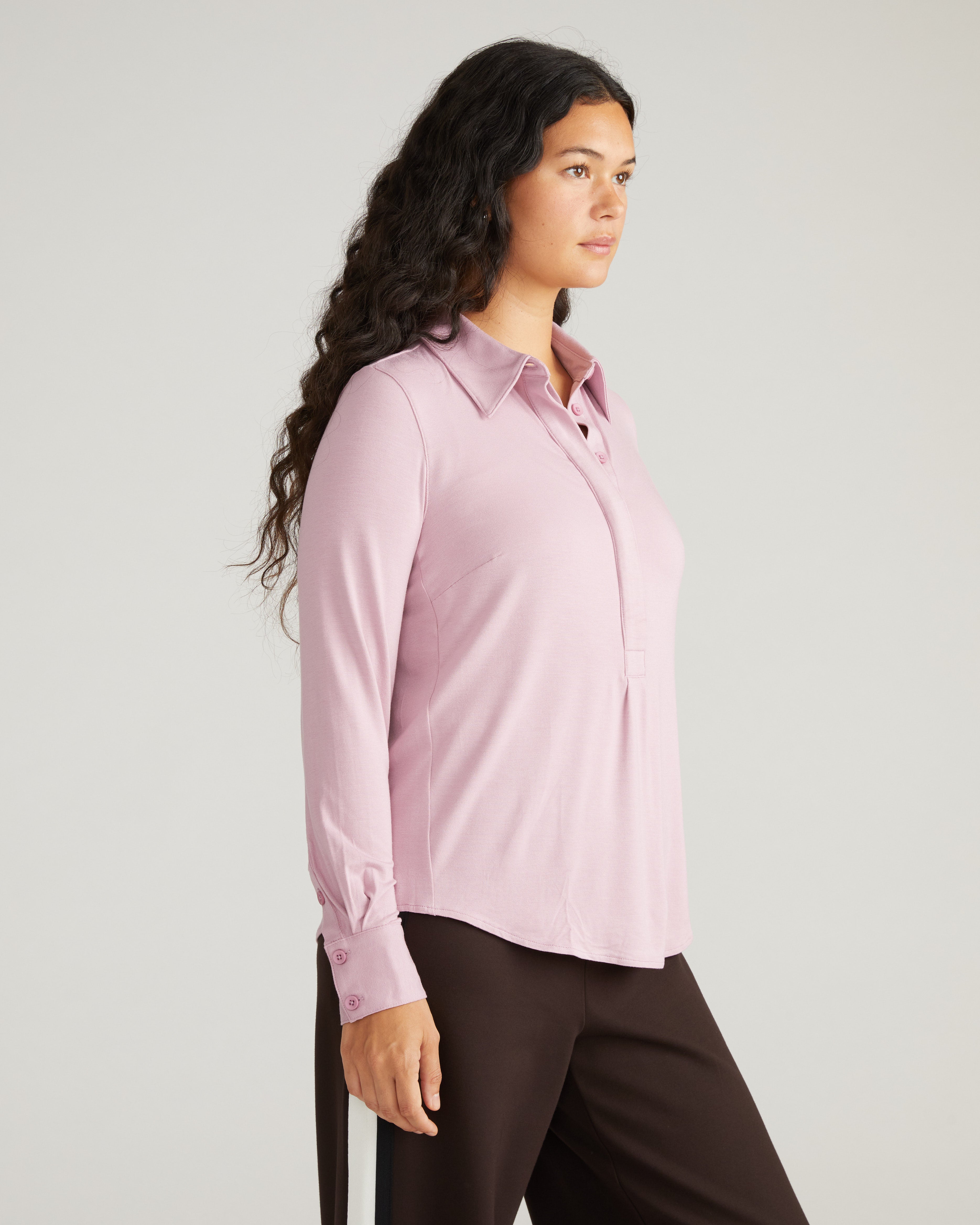 Elbe Popover Liquid Jersey Shirt Classic Fit - Pale Mauve