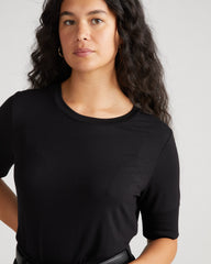 Aimee Liquid Jersey Rib Hem Tee - Black