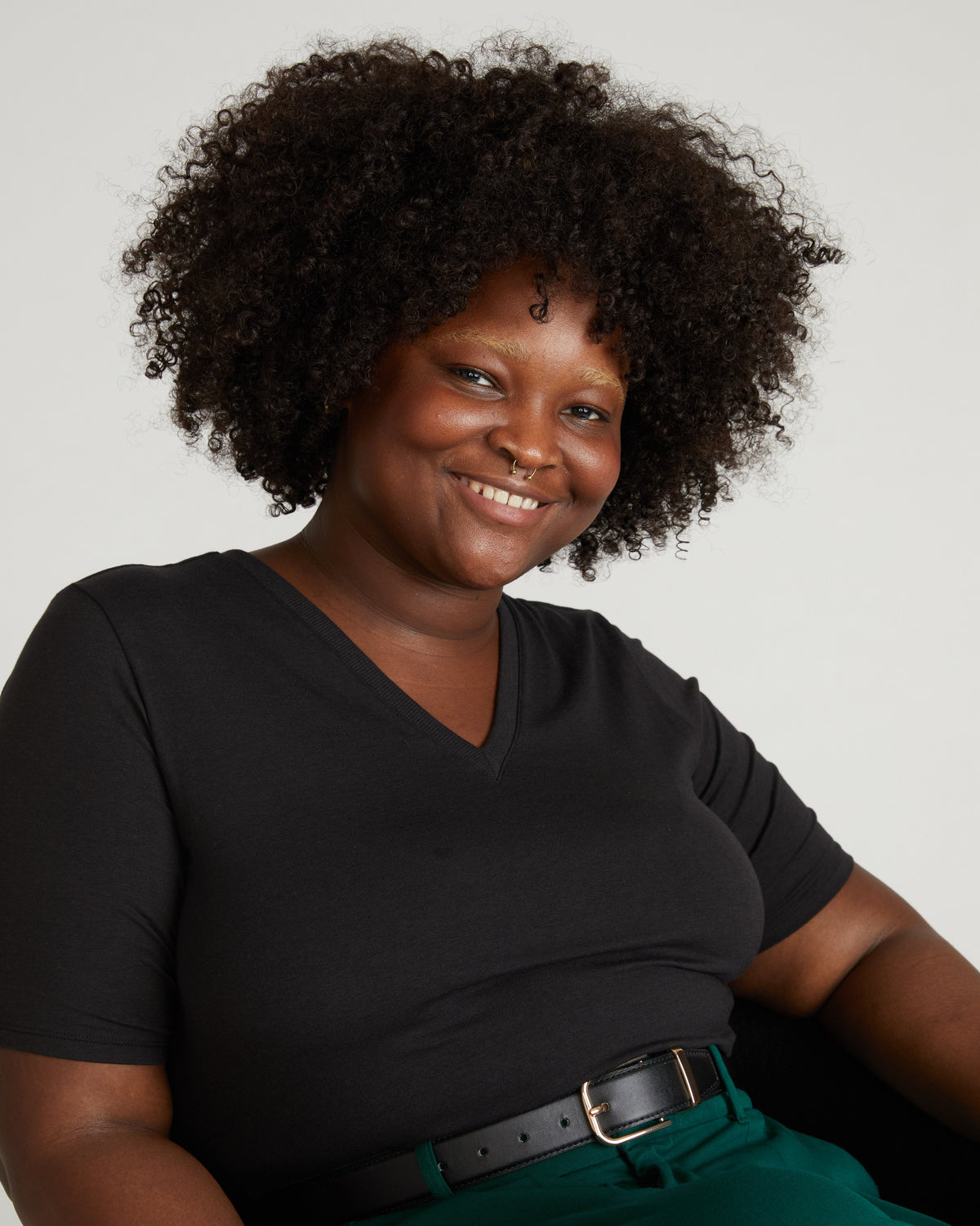 Maia Stovepipe Sleeve V Neck Tee - Black