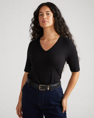 Lily Liquid Jersey V-Neck Stovepipe Tee - Black