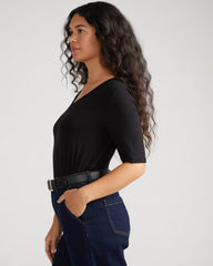 Lily Liquid Jersey V-Neck Stovepipe Tee - Black