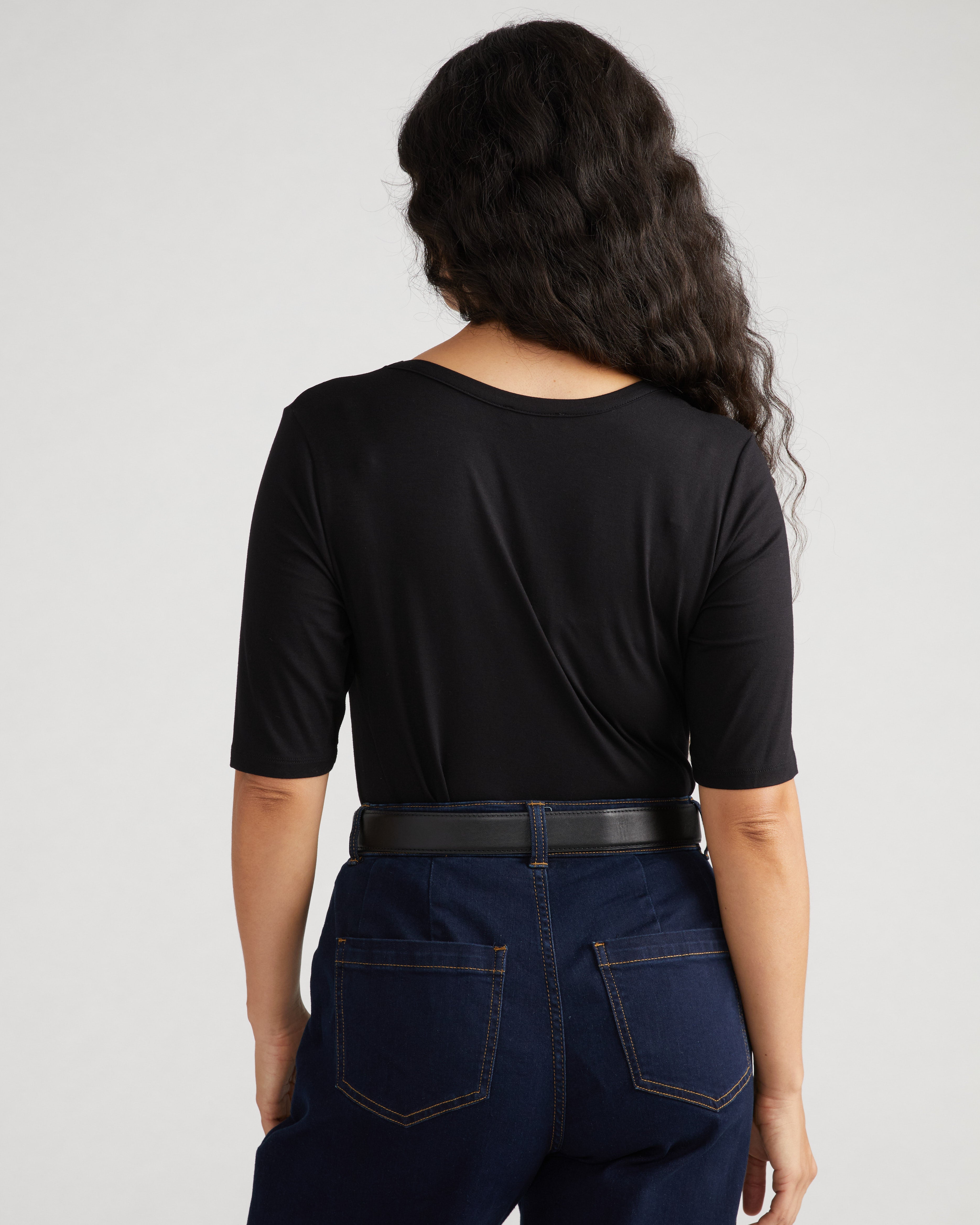 Lily Liquid Jersey V-Neck Stovepipe Tee - Black