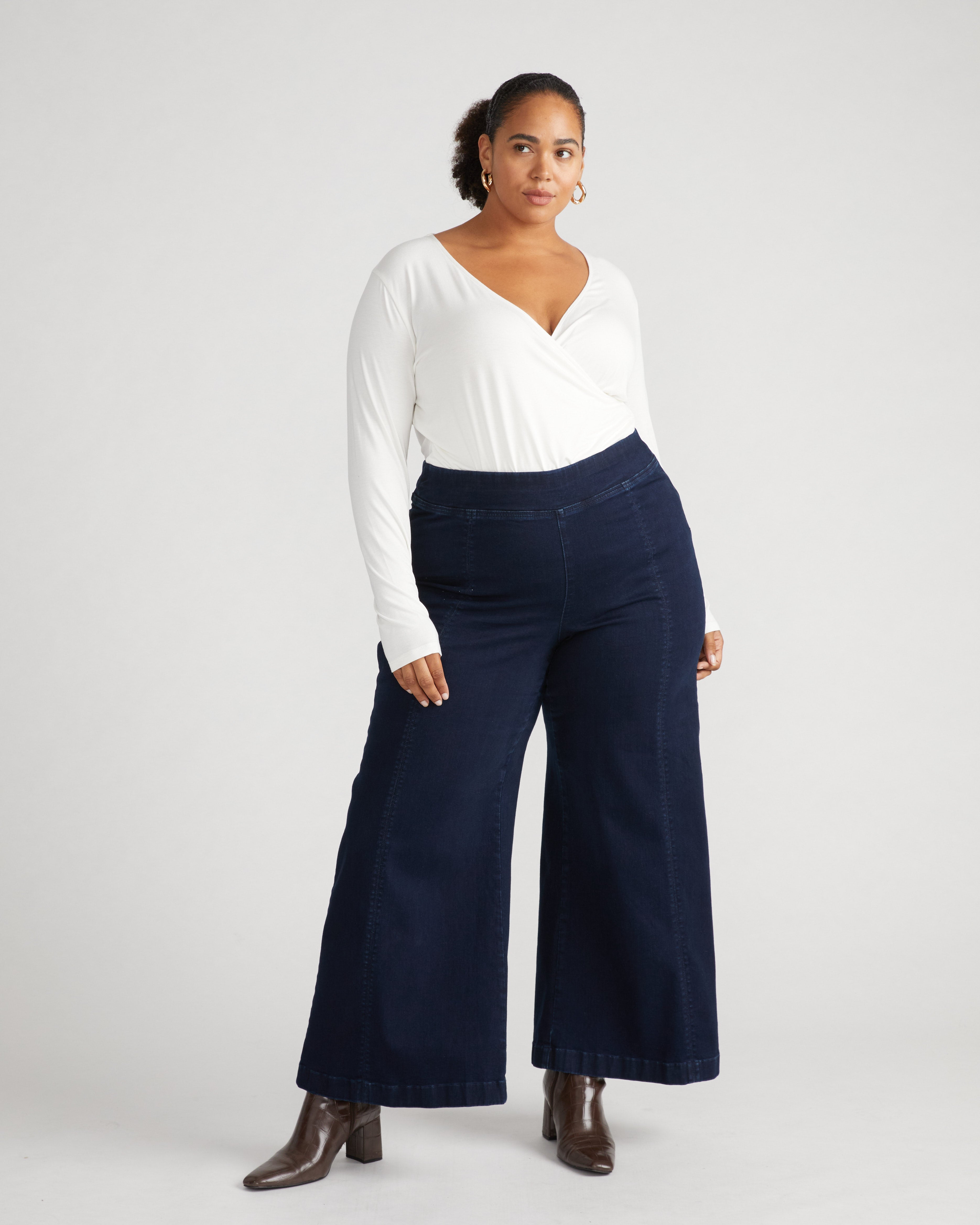 Olivia Pintuck Wide Leg Jeans - Dark Indigo
