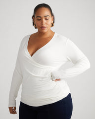 Liquid Jersey Two-Way Long Sleeve Cross Top - White