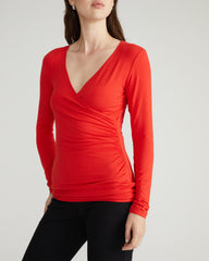 Liquid Jersey Two-Way Long Sleeve Cross Top - Lipstick