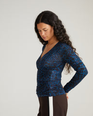 Liquid Jersey Two-Way Long Sleeve Cross Top - Deep Teal Animal Print