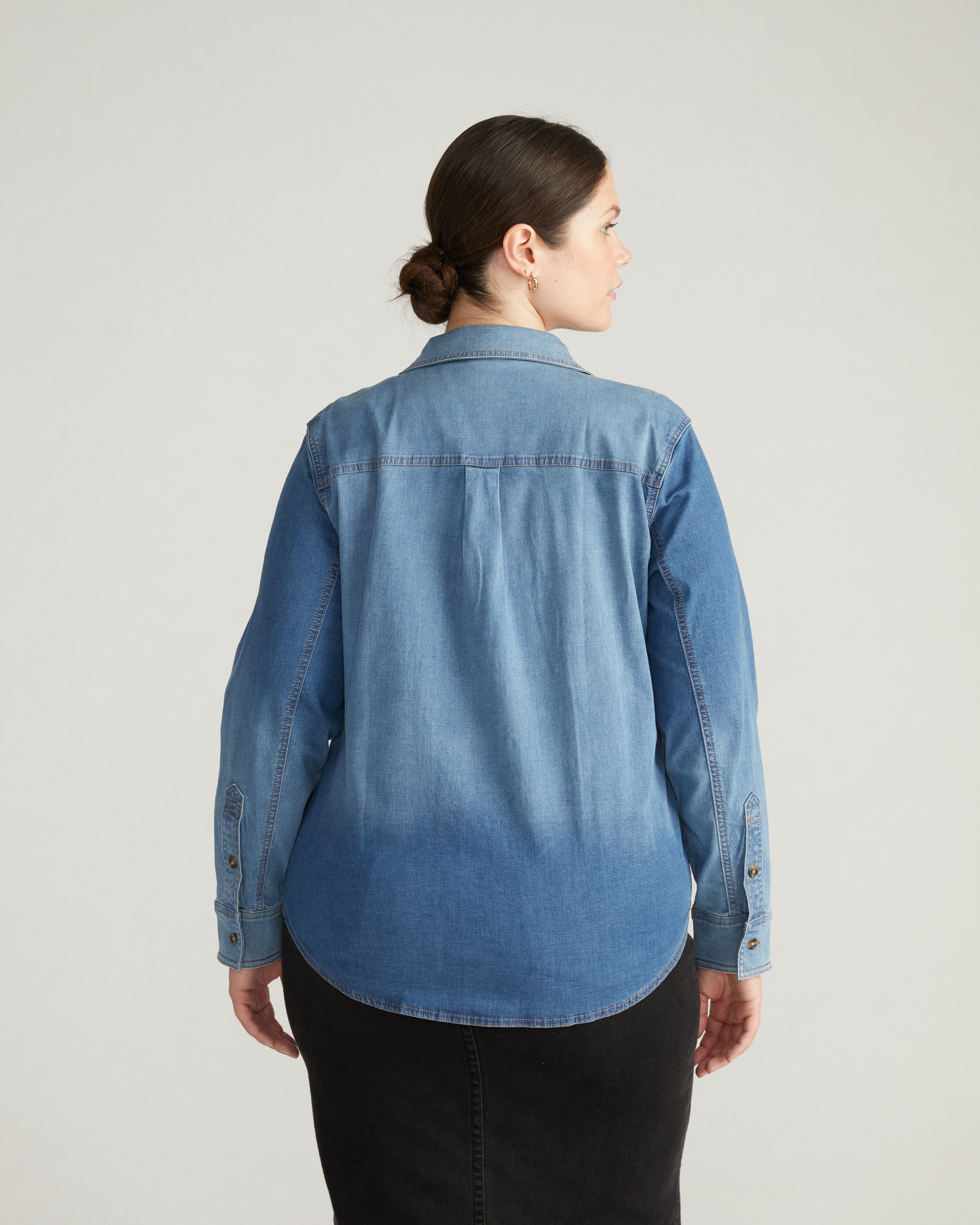 Minimalist Stretch Cotton Chambray Shirt - Vintage Indigo