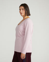 Long Sleeve Square Neck Tee - Pale Mauve