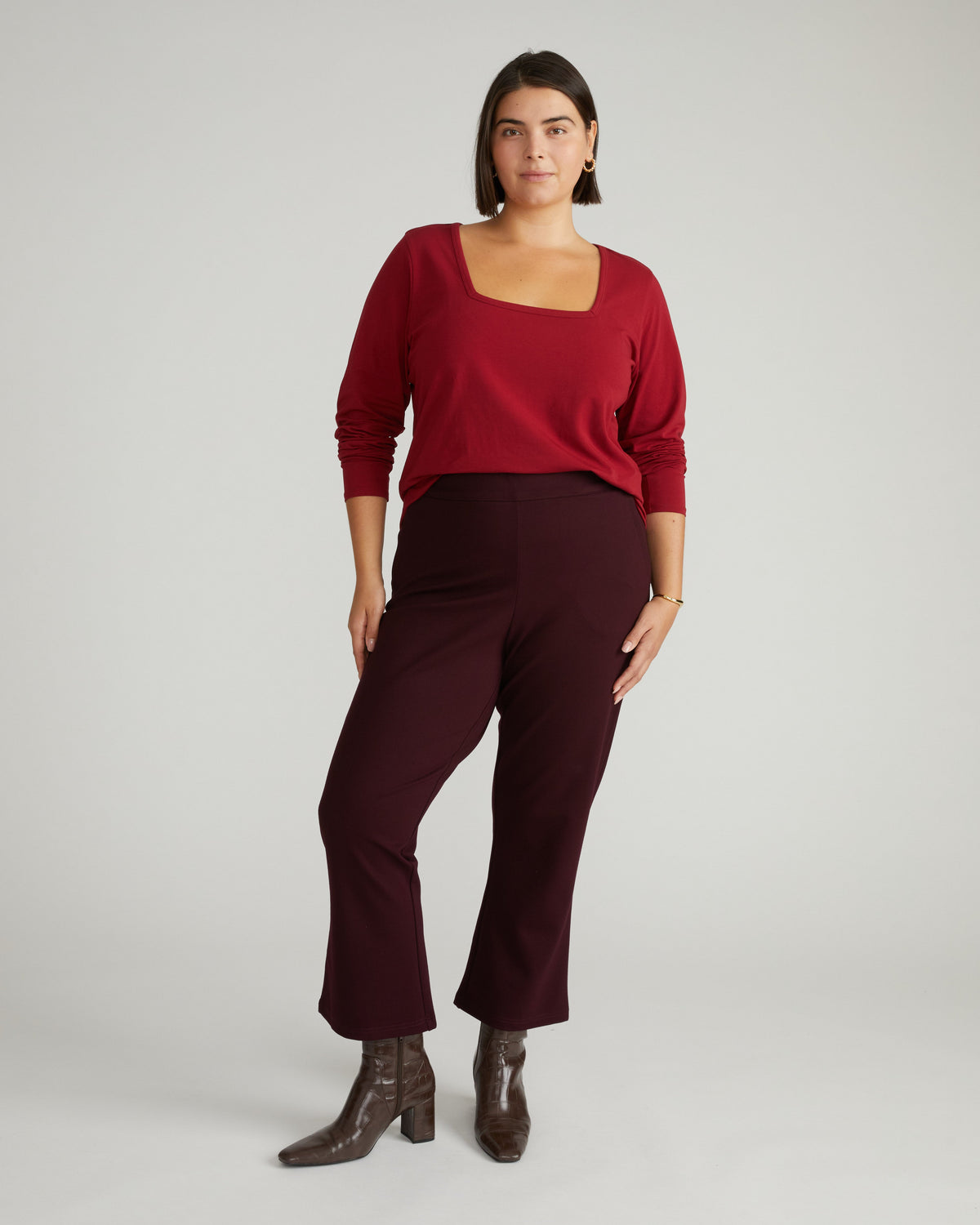 Long Sleeve Square Neck Tee - Garnet