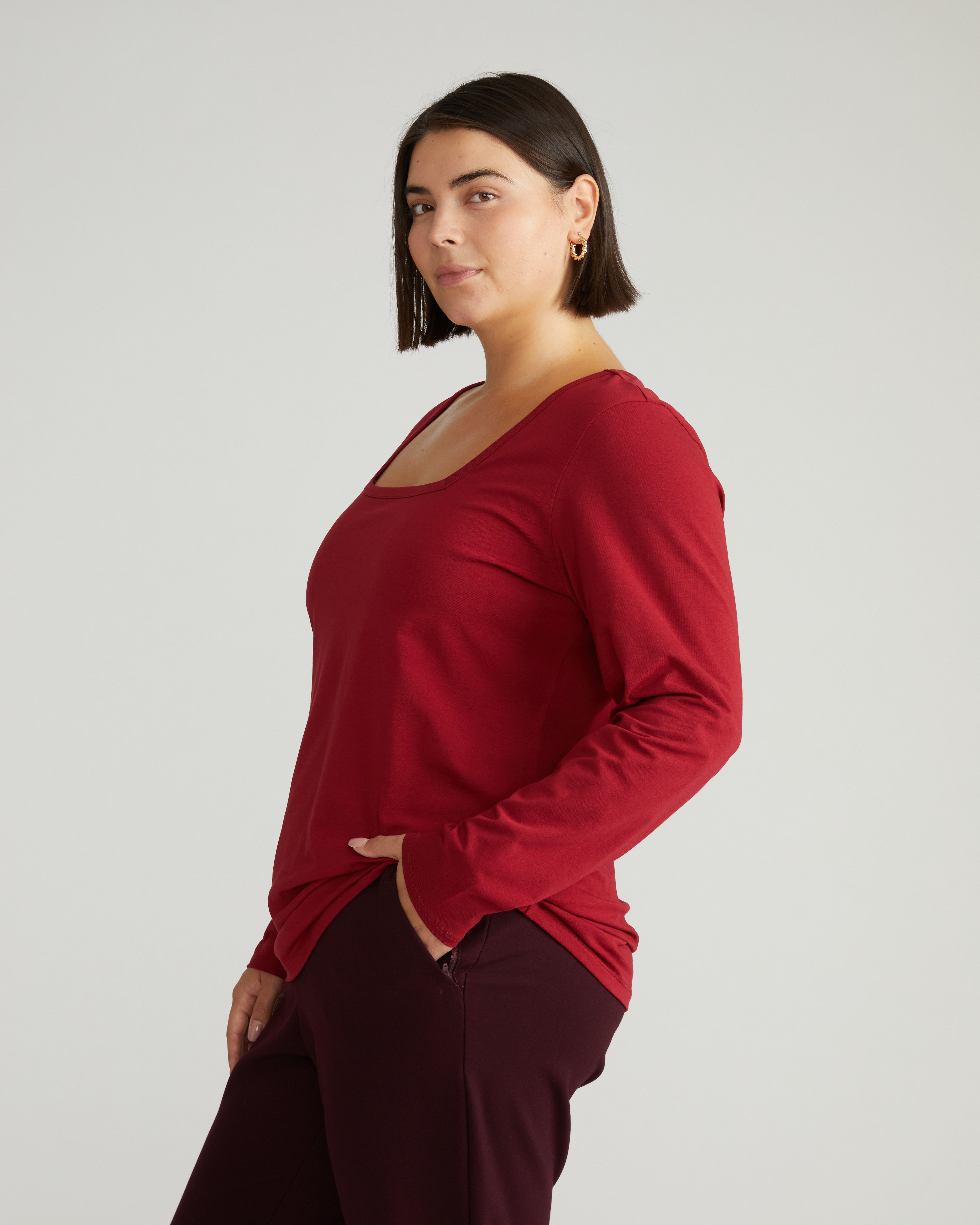 Long Sleeve Square Neck Tee - Garnet
