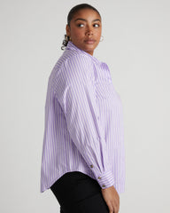 Elbe Stretch Poplin Shirt Classic Fit - Lavender/White Stripe