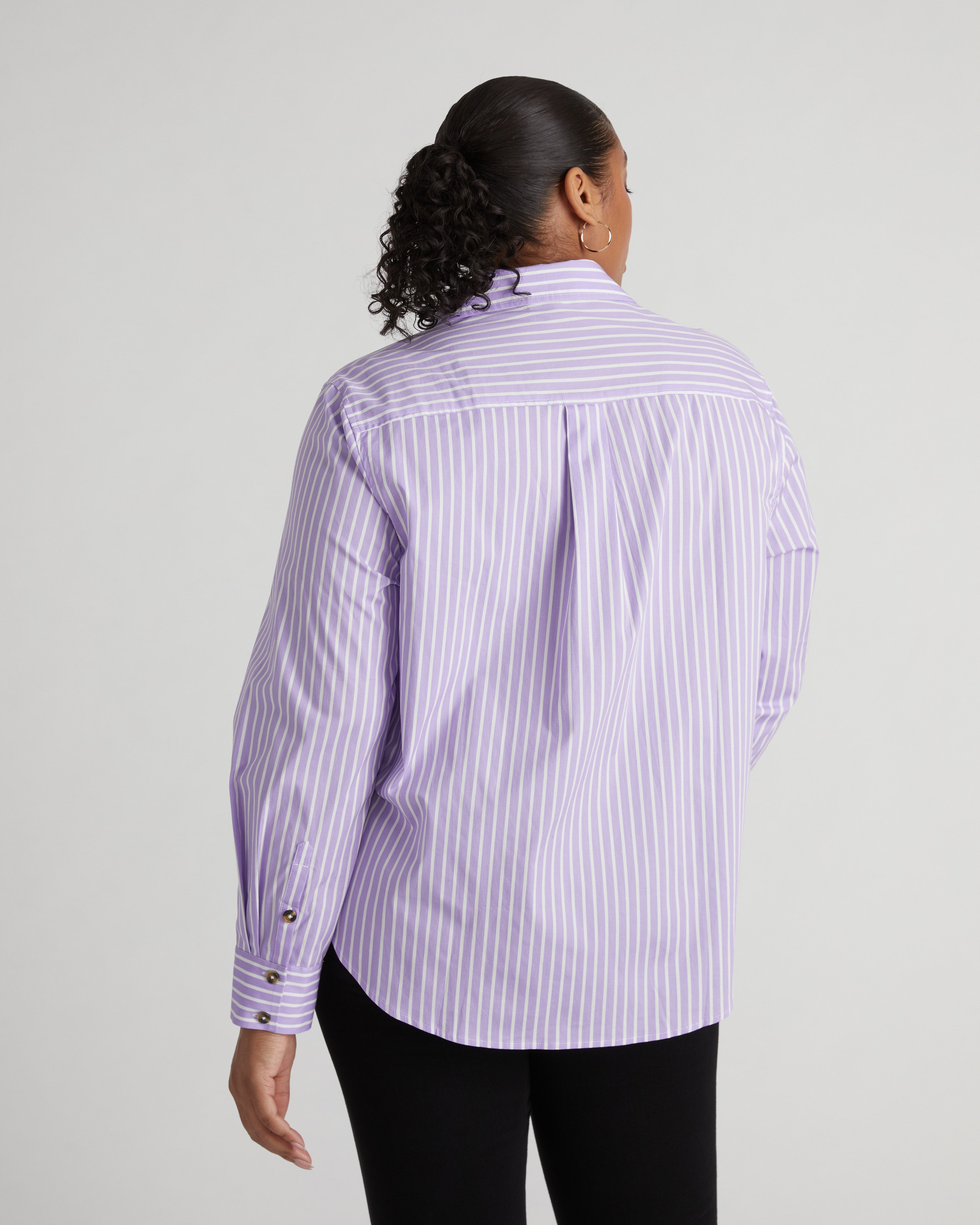 Elbe Stretch Poplin Shirt Classic Fit - Lavender/White Stripe
