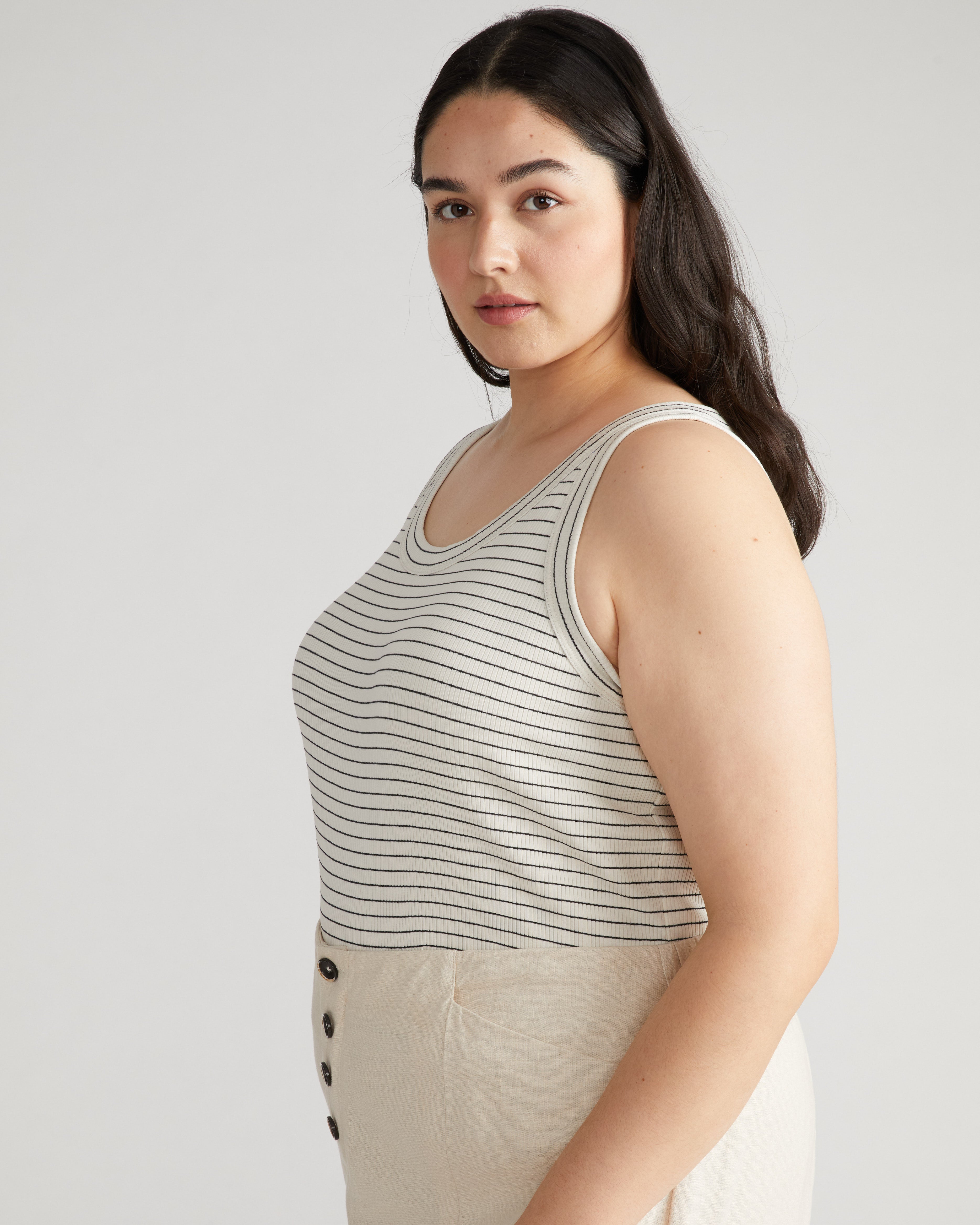 Roitfeld Ribbed Tank - Black Microstripe