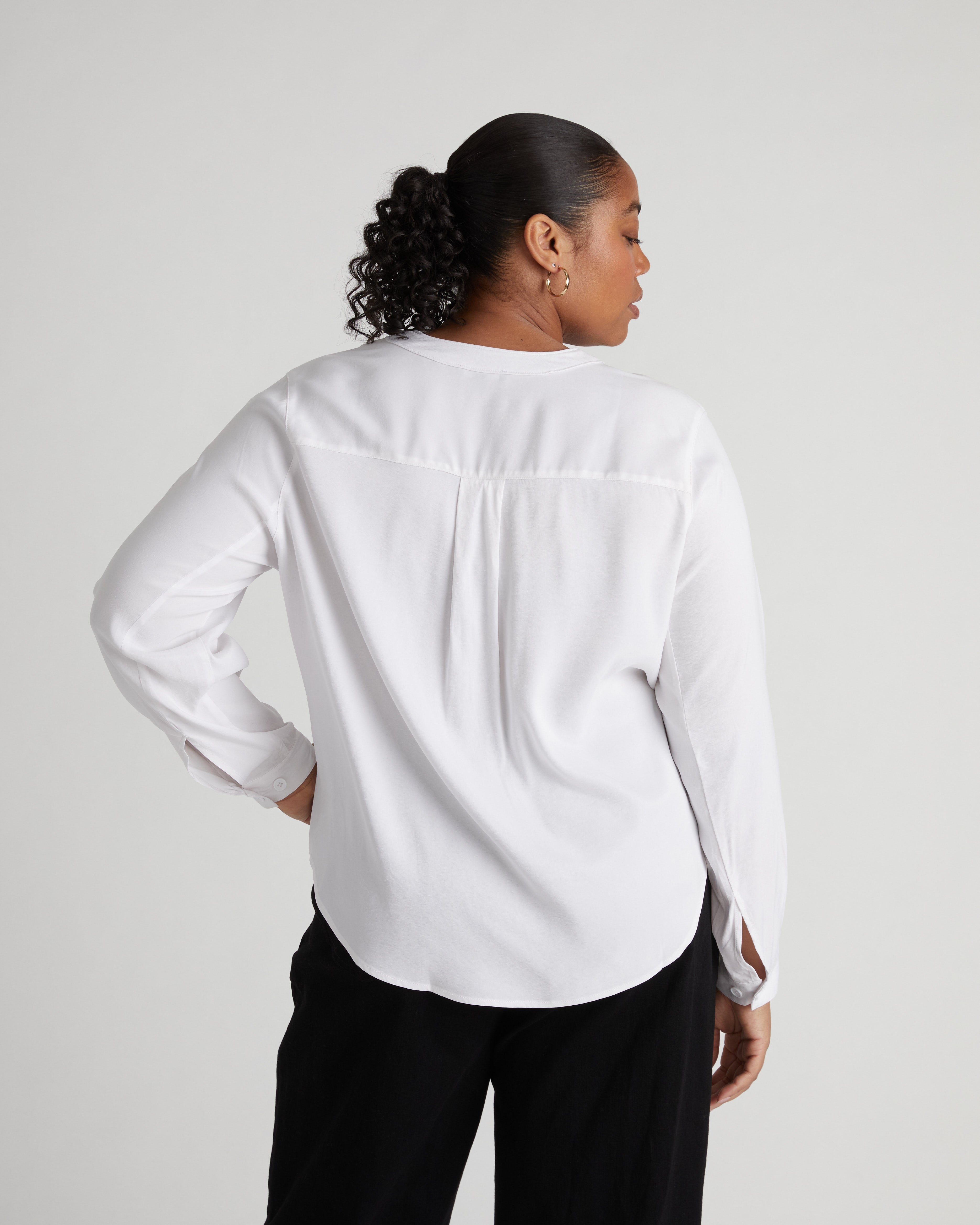 Cooling Stretch Cupro Button-Down Blouse - White