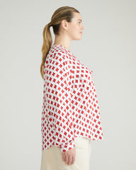 Cooling Stretch Cupro Button-Down Blouse - Morningstar Print in Red