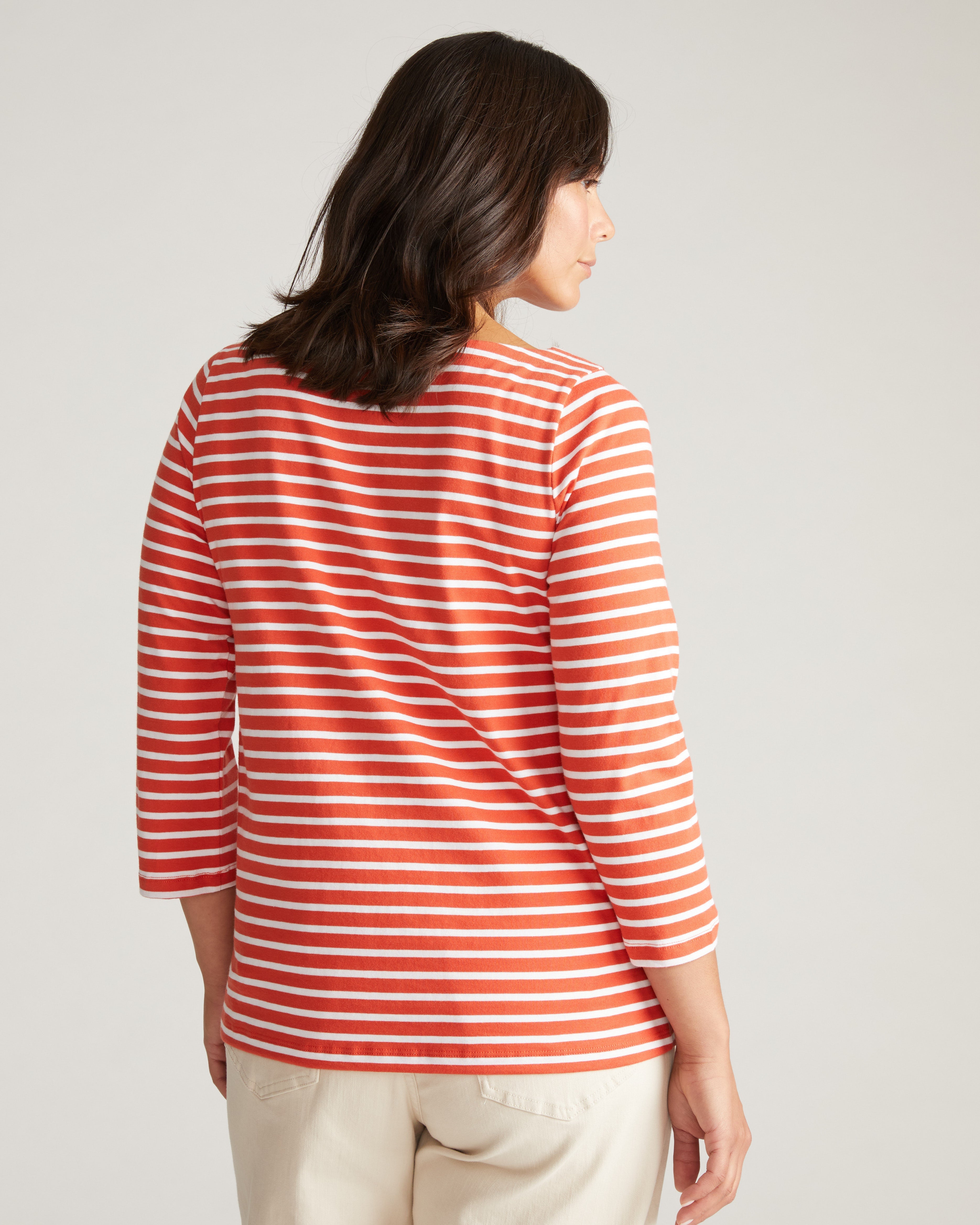 Belle Breton Stripe Jersey Tee - Coral Reef/White Stripe