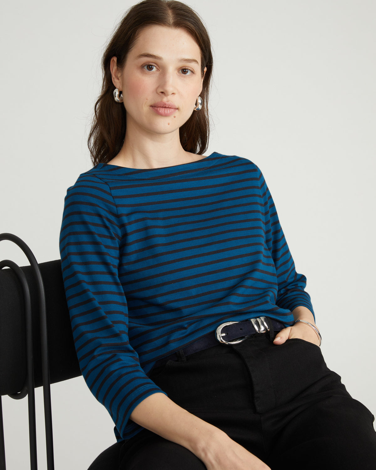 Belle Breton Stripe Jersey Tee - Deep Teal/Black Stripe