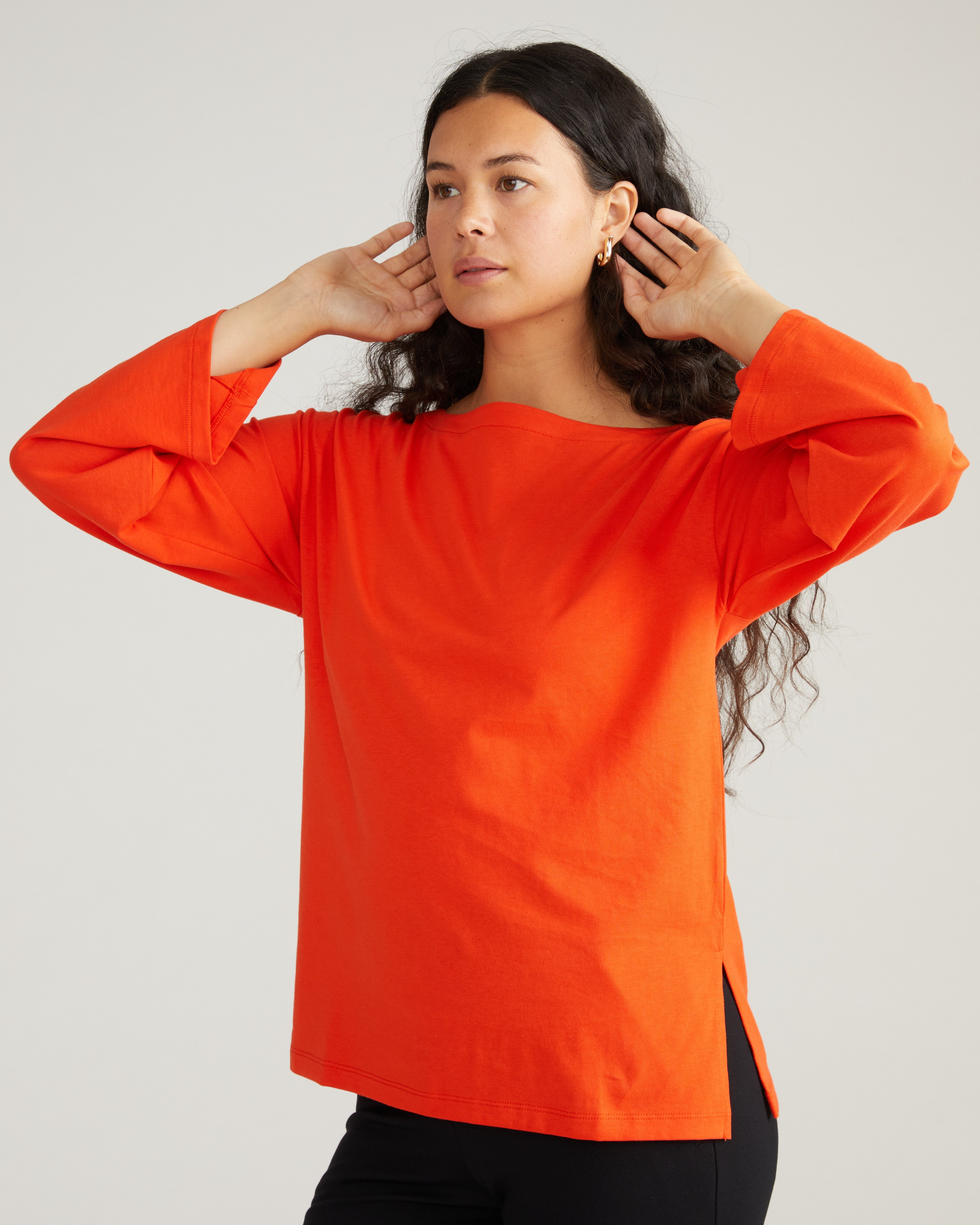 Montauk Breton Stripe Bell Sleeve Top - Solid Poppy