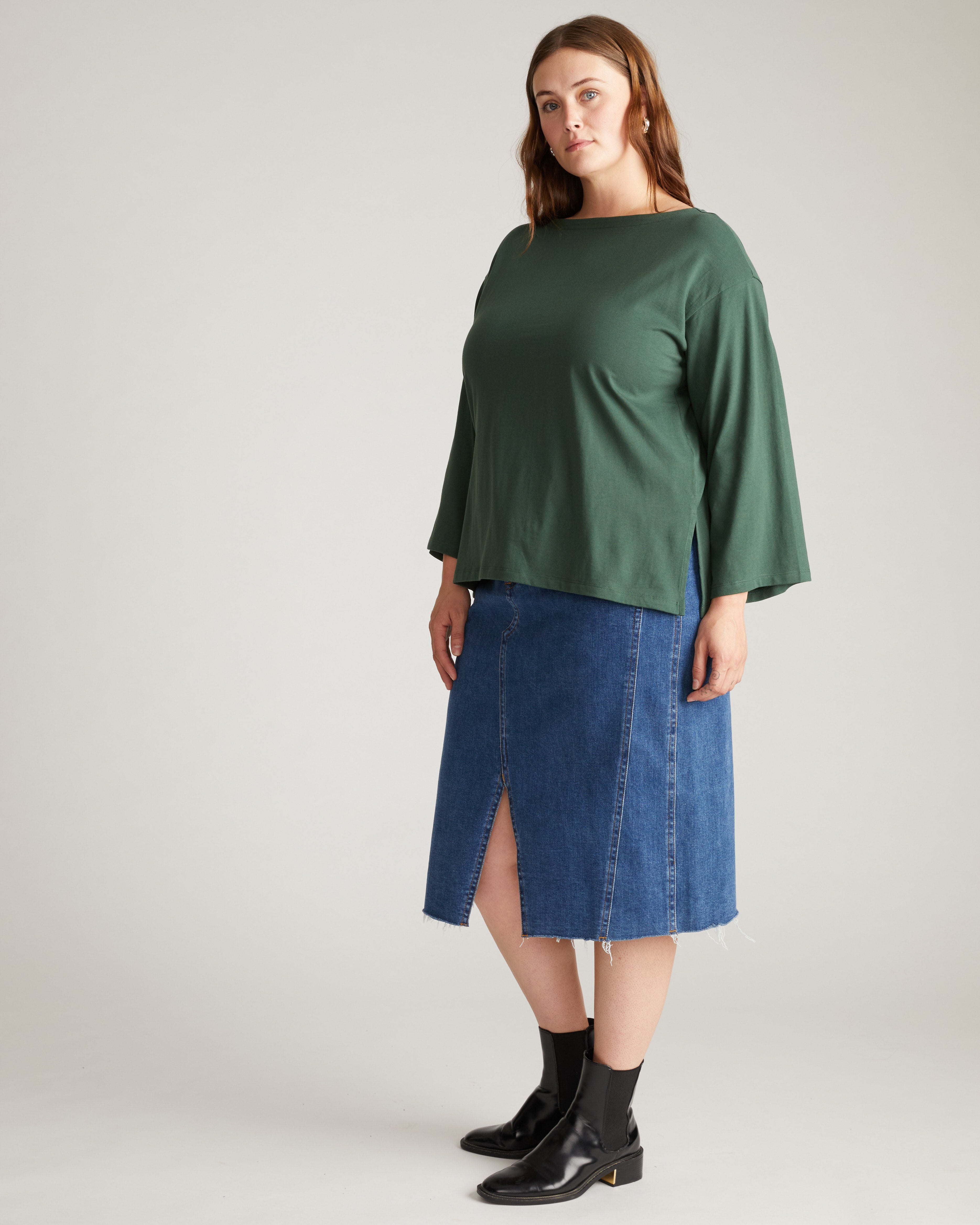 Montauk Breton Stripe Bell Sleeve Top - Solid Conifer