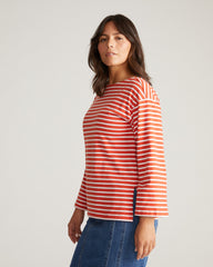 Montauk Breton Stripe Bell Sleeve Top - Coral Reef/White Stripe