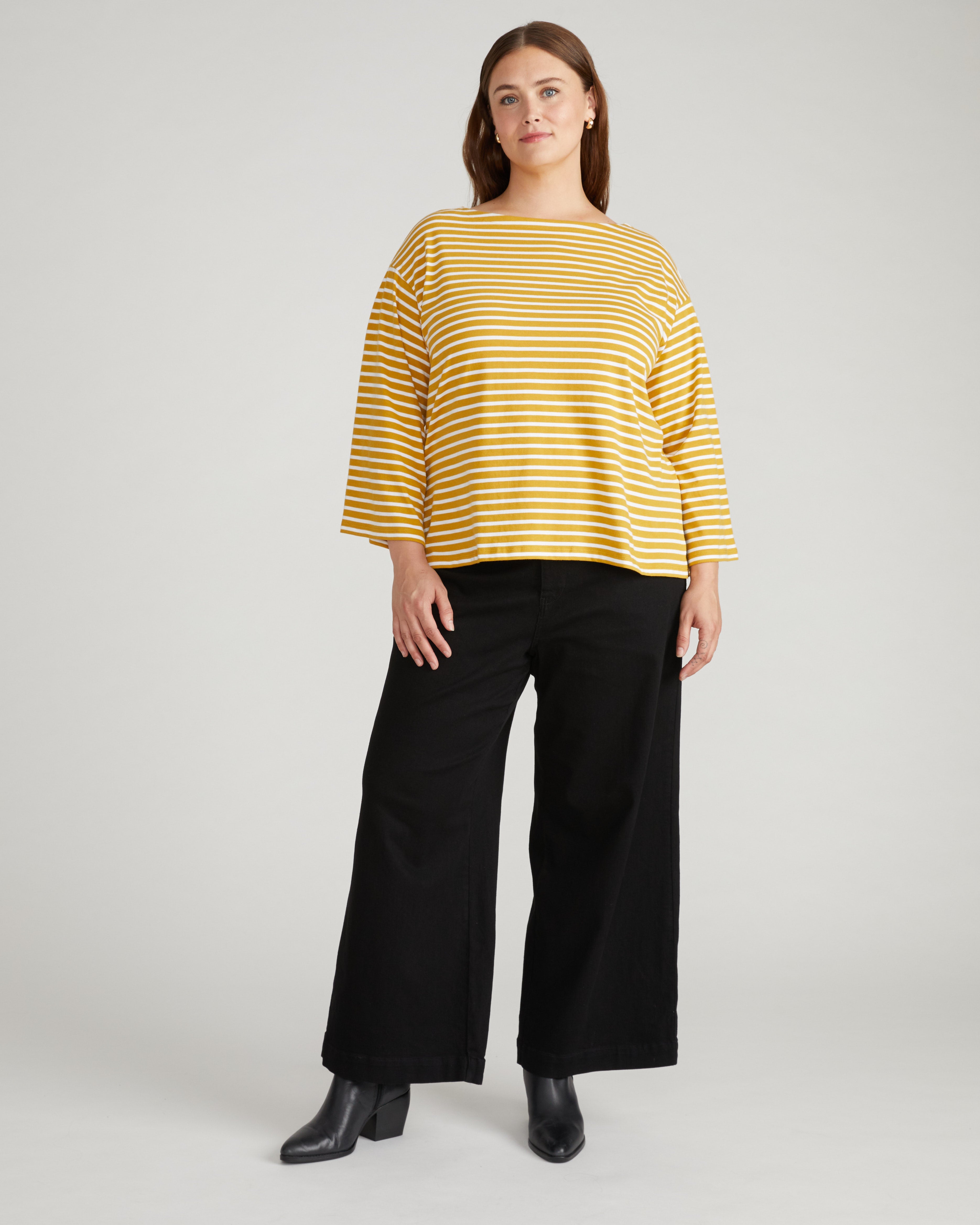 Montauk Breton Stripe Bell Sleeve Top - Mustard/Cream Stripe