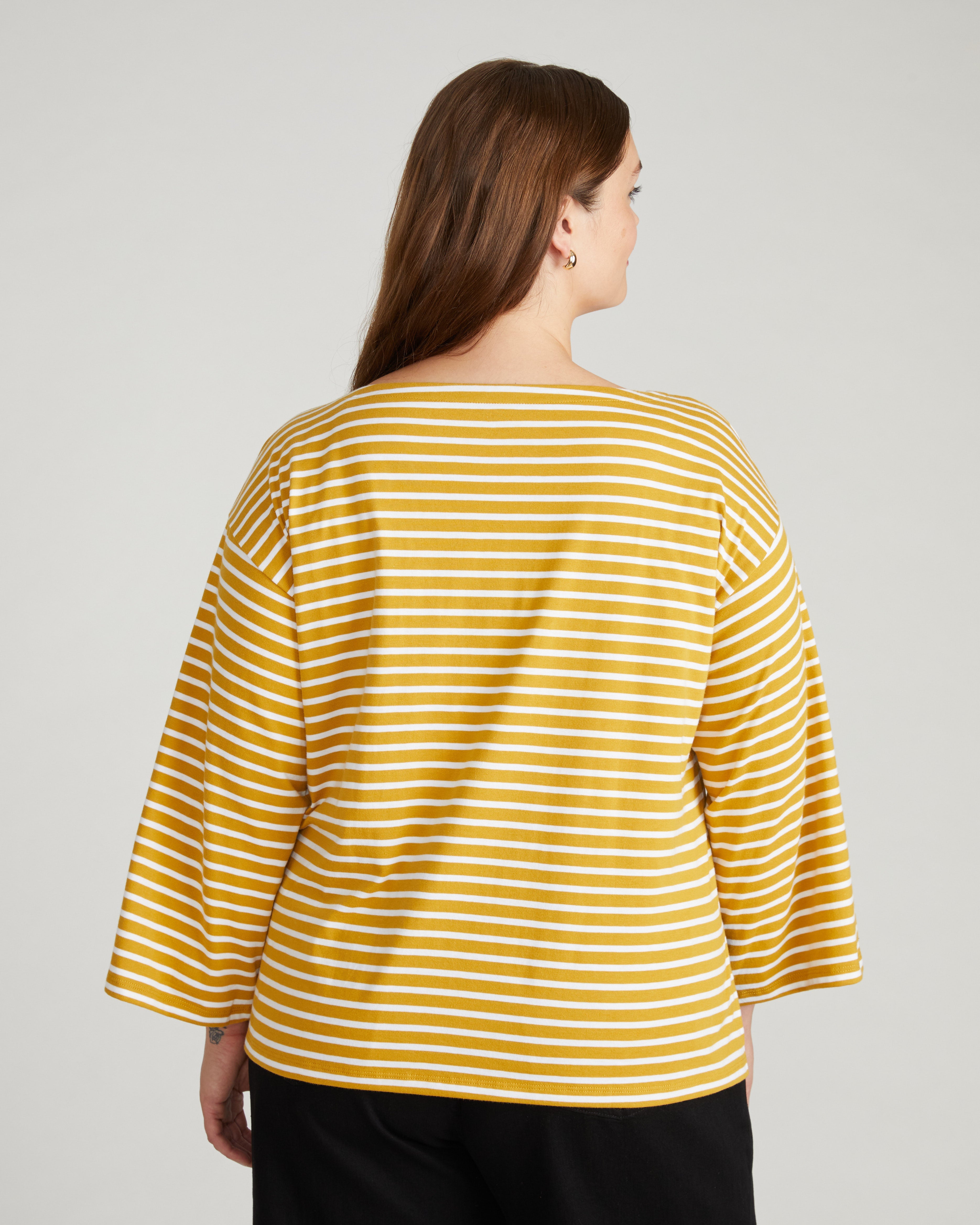 Montauk Breton Stripe Bell Sleeve Top - Mustard/Cream Stripe