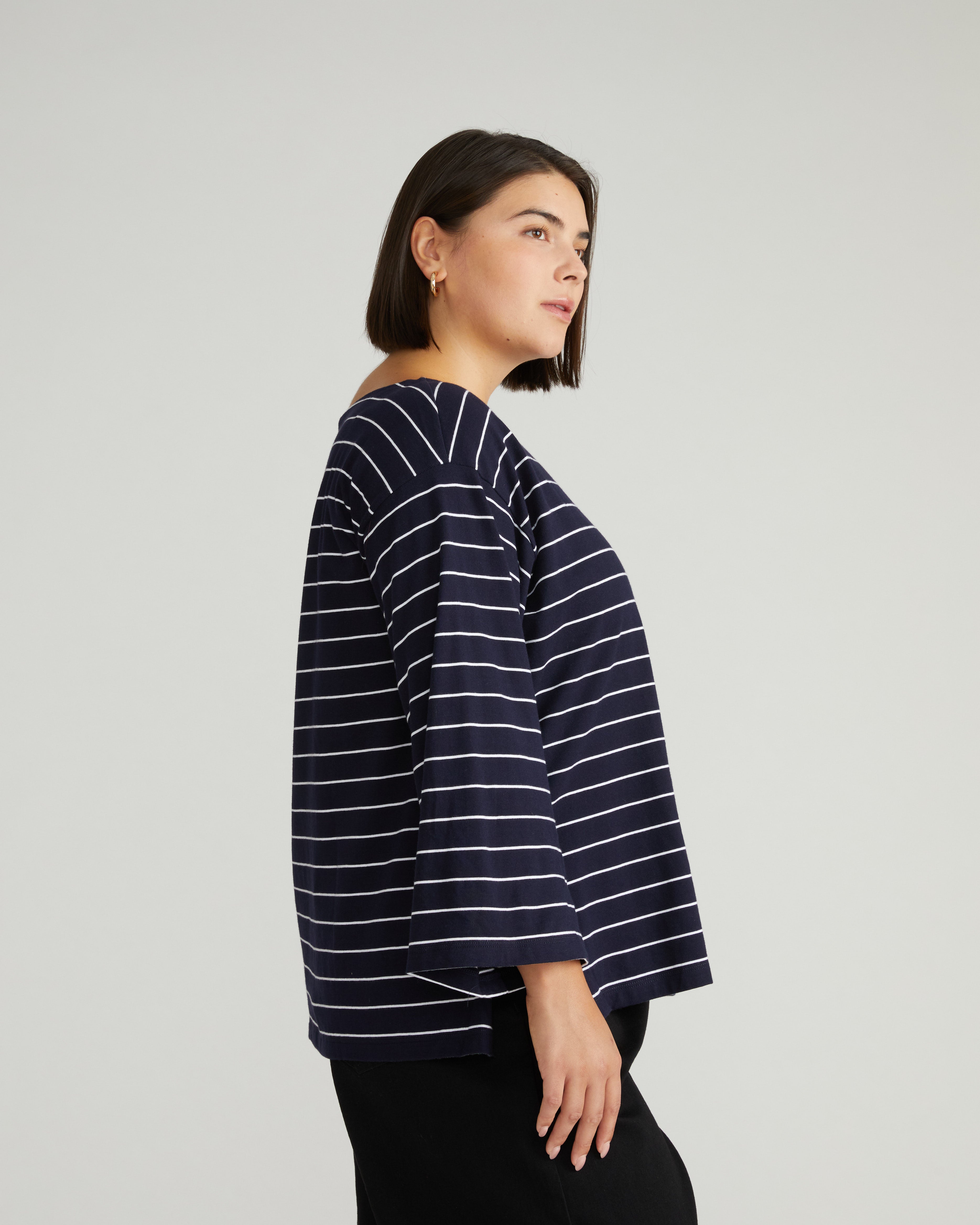 Montauk Breton Stripe Bell Sleeve Top - Navy Pinstripe