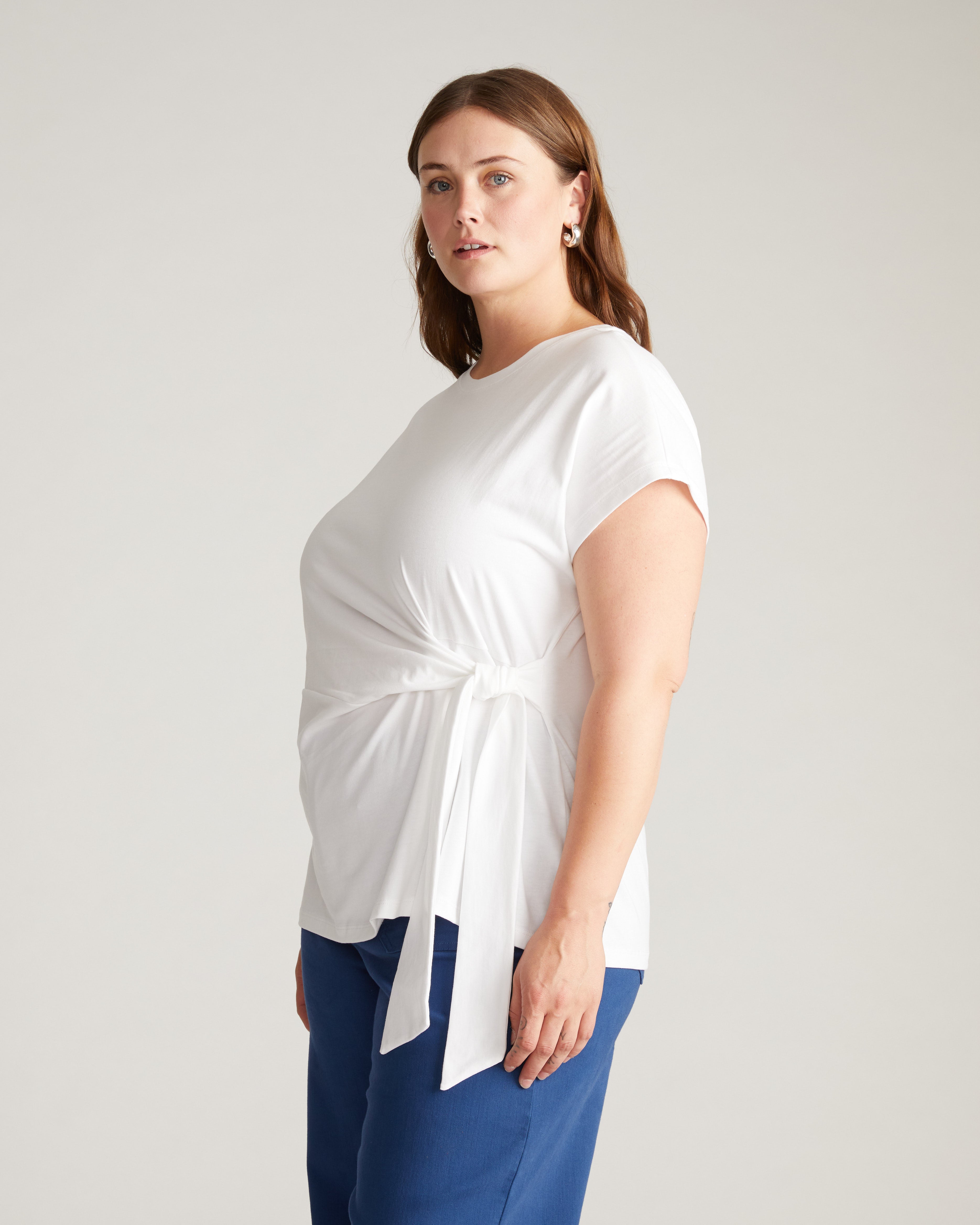 Crescent Breton Stripe Knot Tee - Solid White