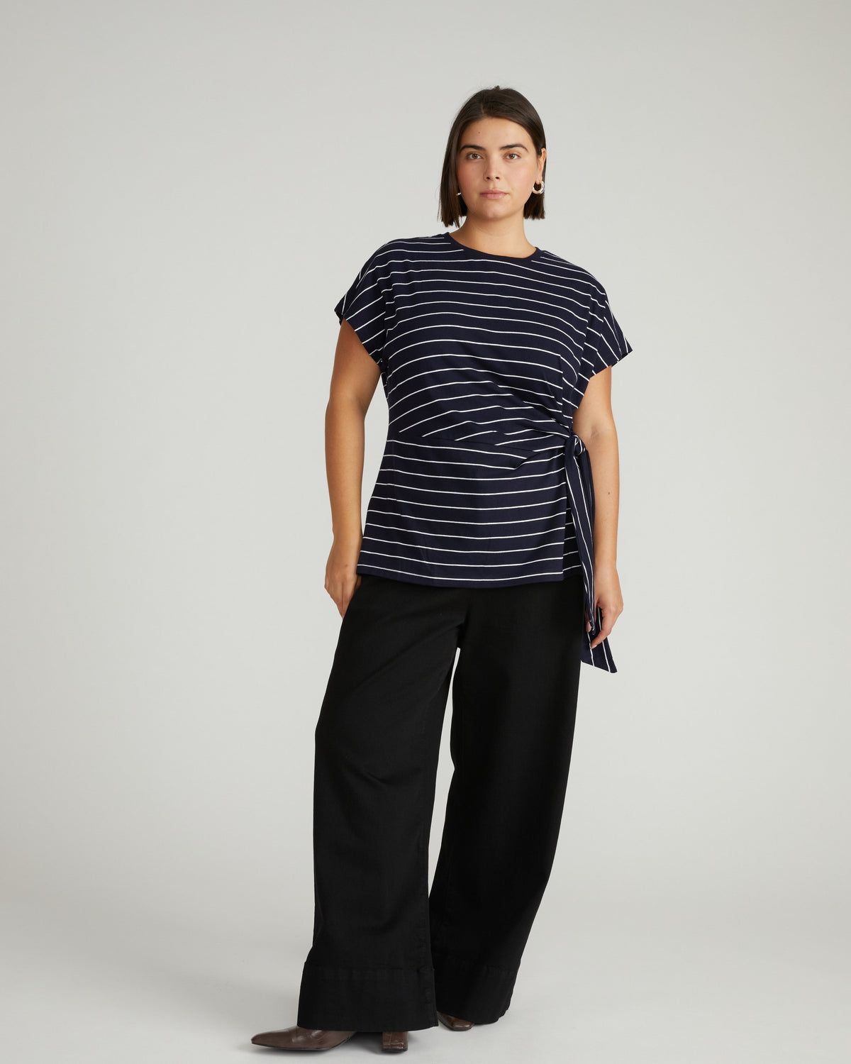 Crescent Breton Stripe Knot Tee - Navy Pinstripe