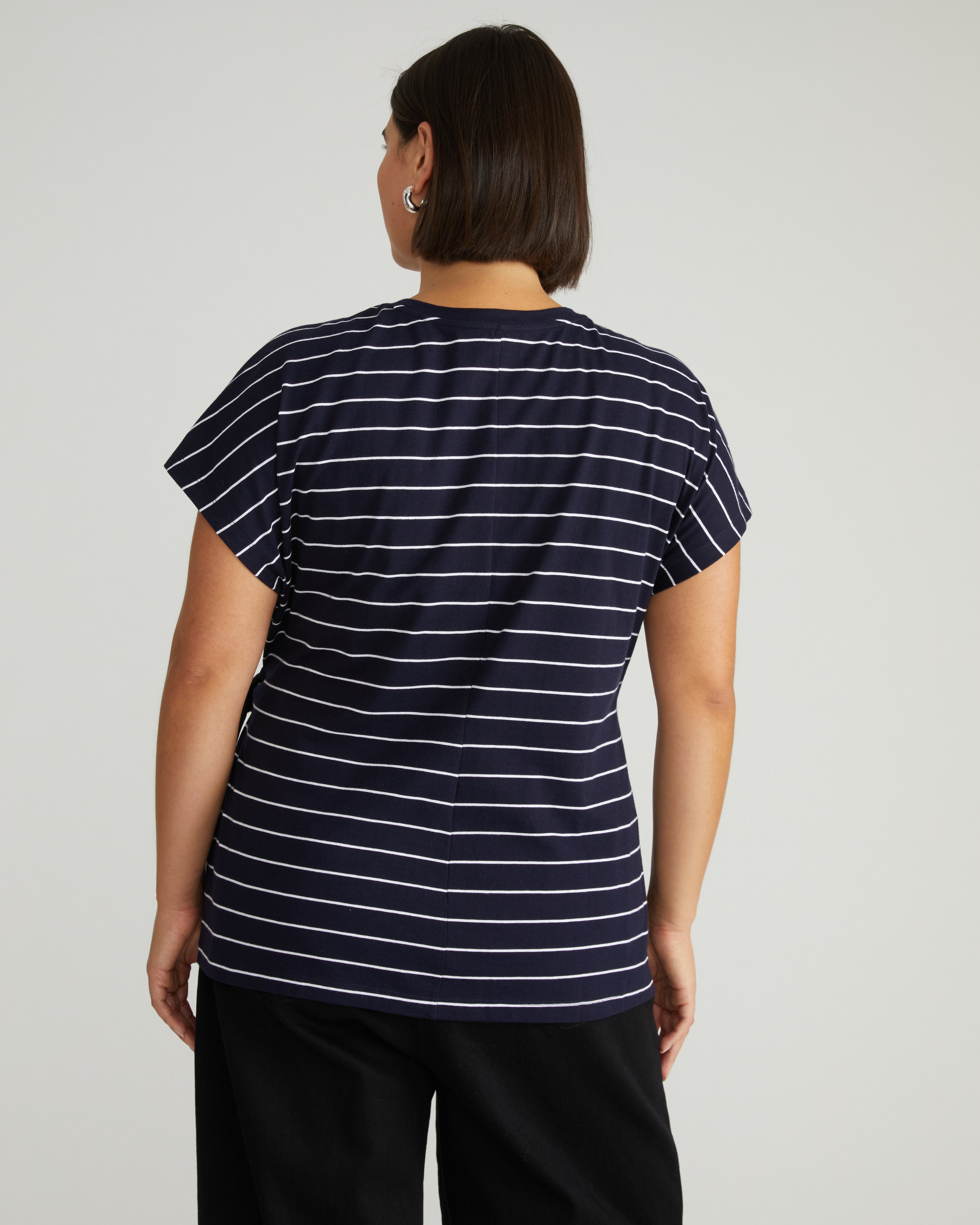 Crescent Breton Stripe Knot Tee - Navy Pinstripe