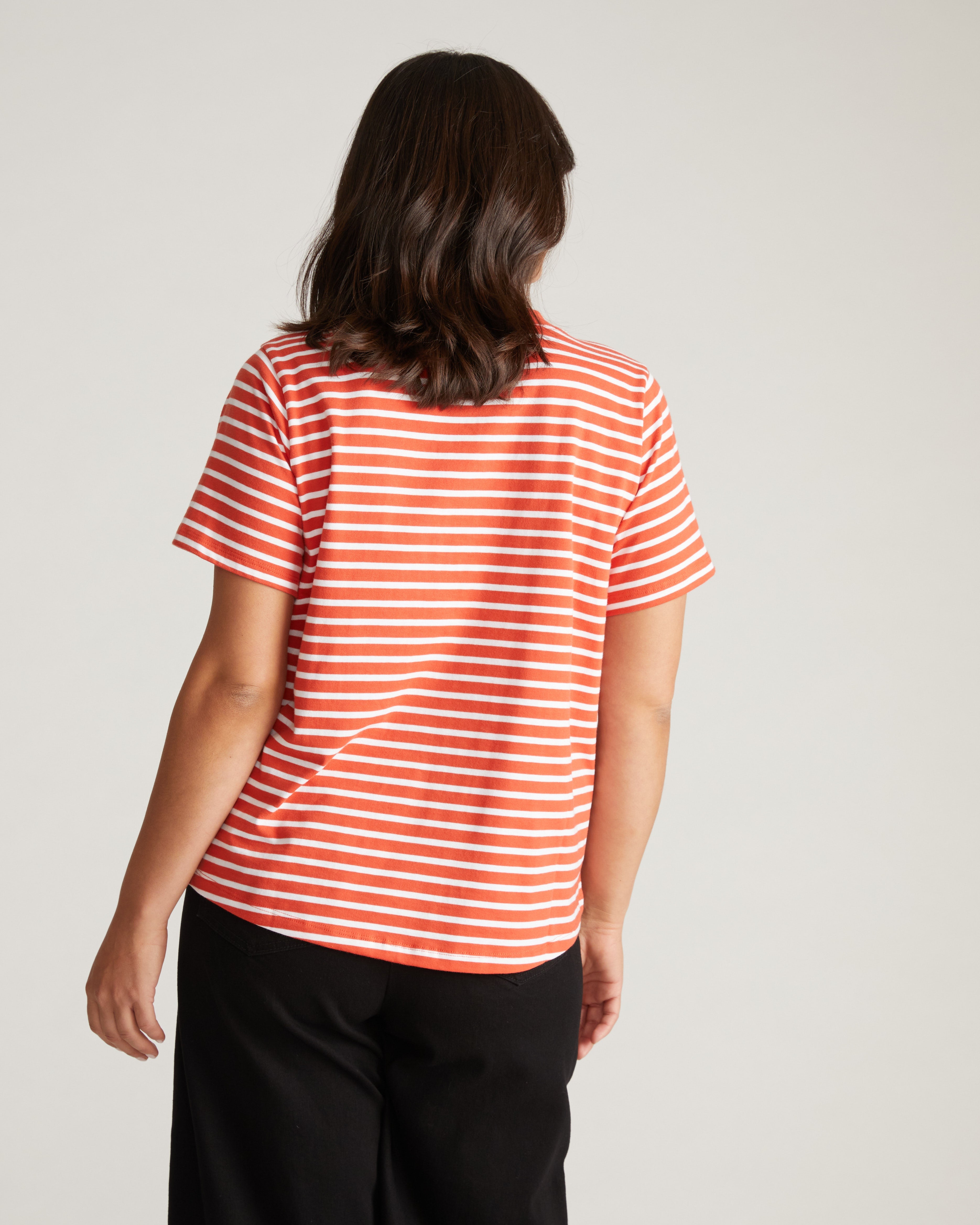 Breton Stripe Garcon Tee - Coral Reef/White Stripe