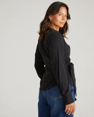 Beacon Stretch Cupro Wrap Shirt - Black