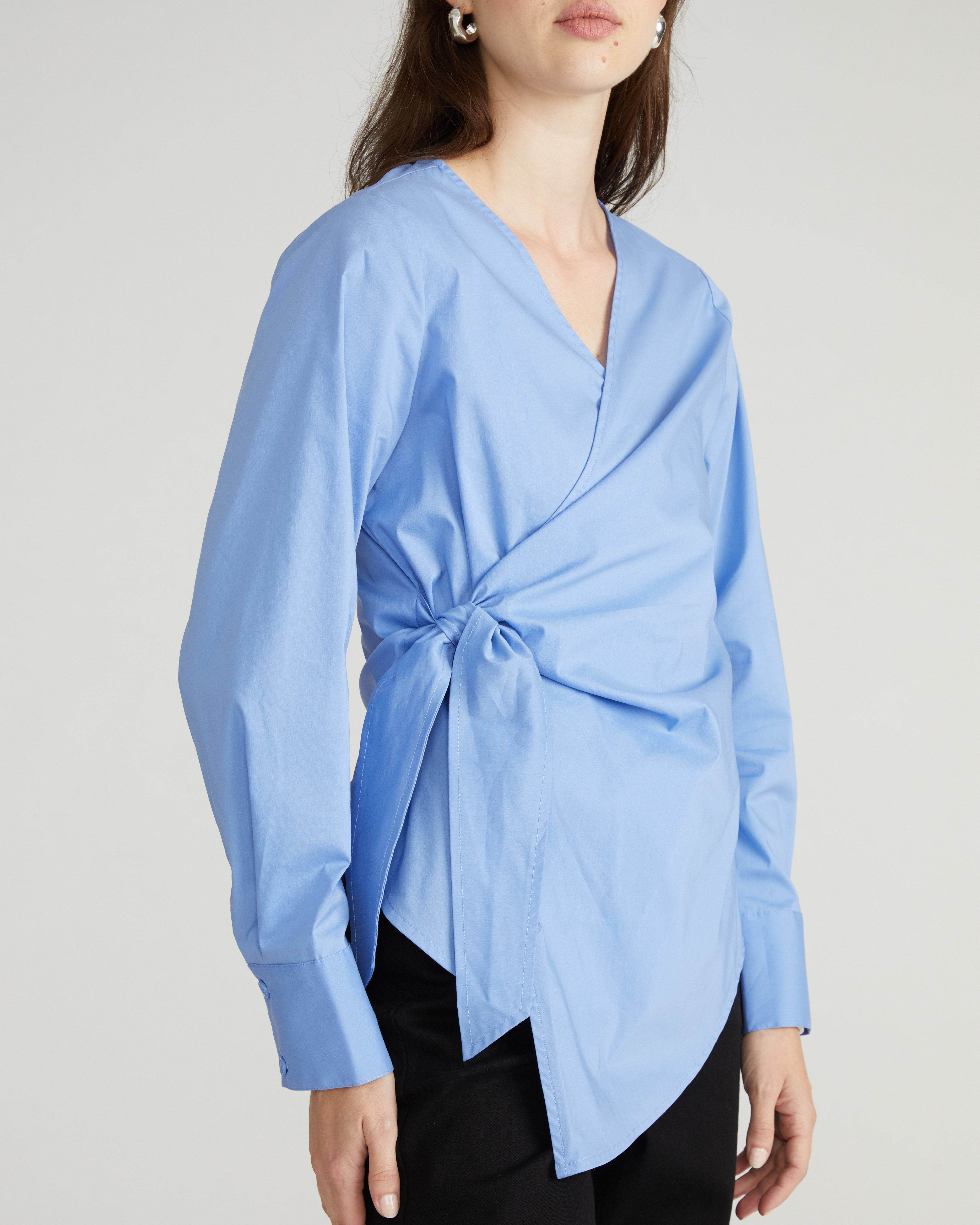 Beacon Stretch Poplin Wrap Shirt - Soft Blue