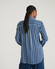 Cooling Stretch Cupro Artist Shirt - Ensign Blue/White Stripe