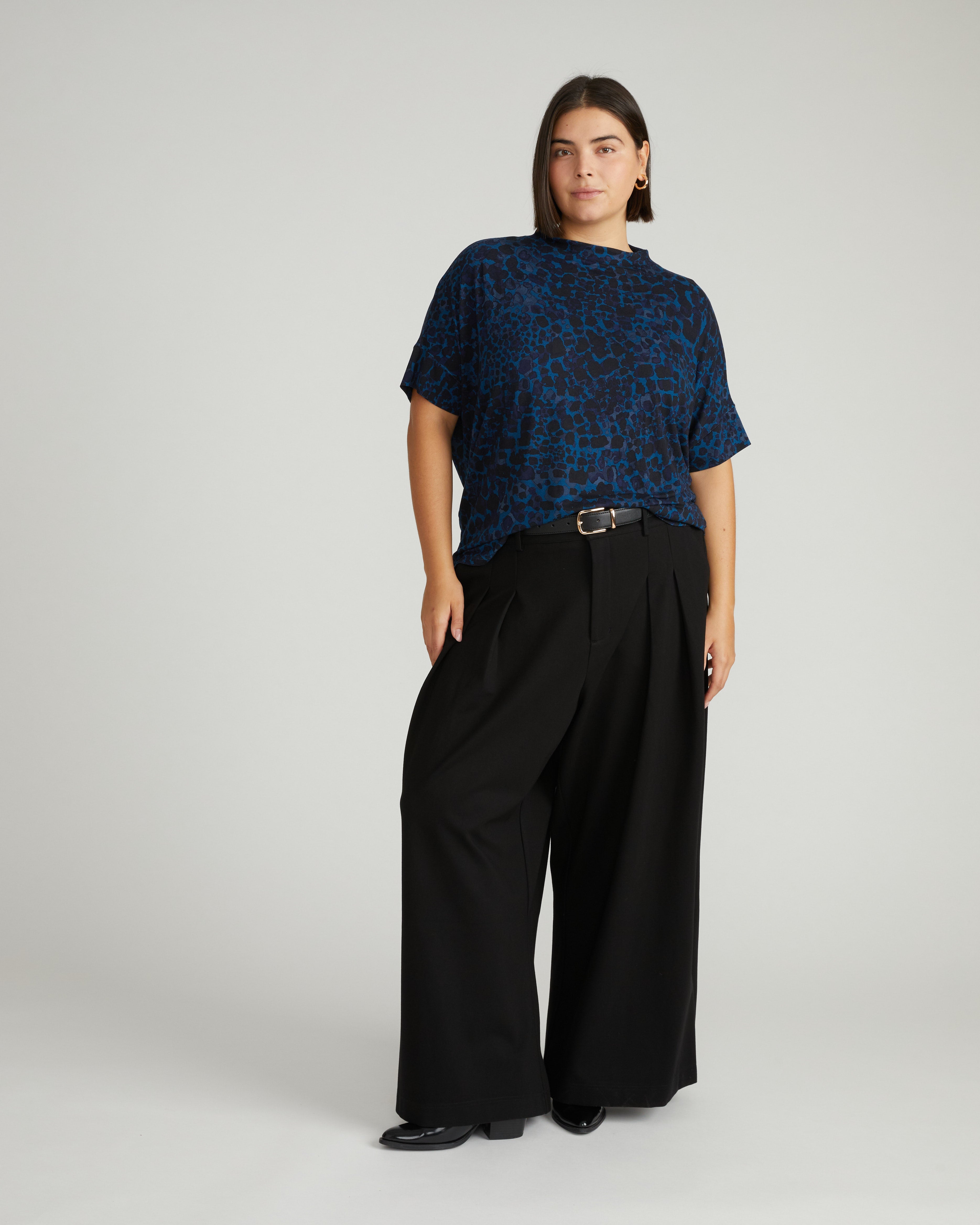 Petra Liquid Jersey Top - Deep Teal Animal Print