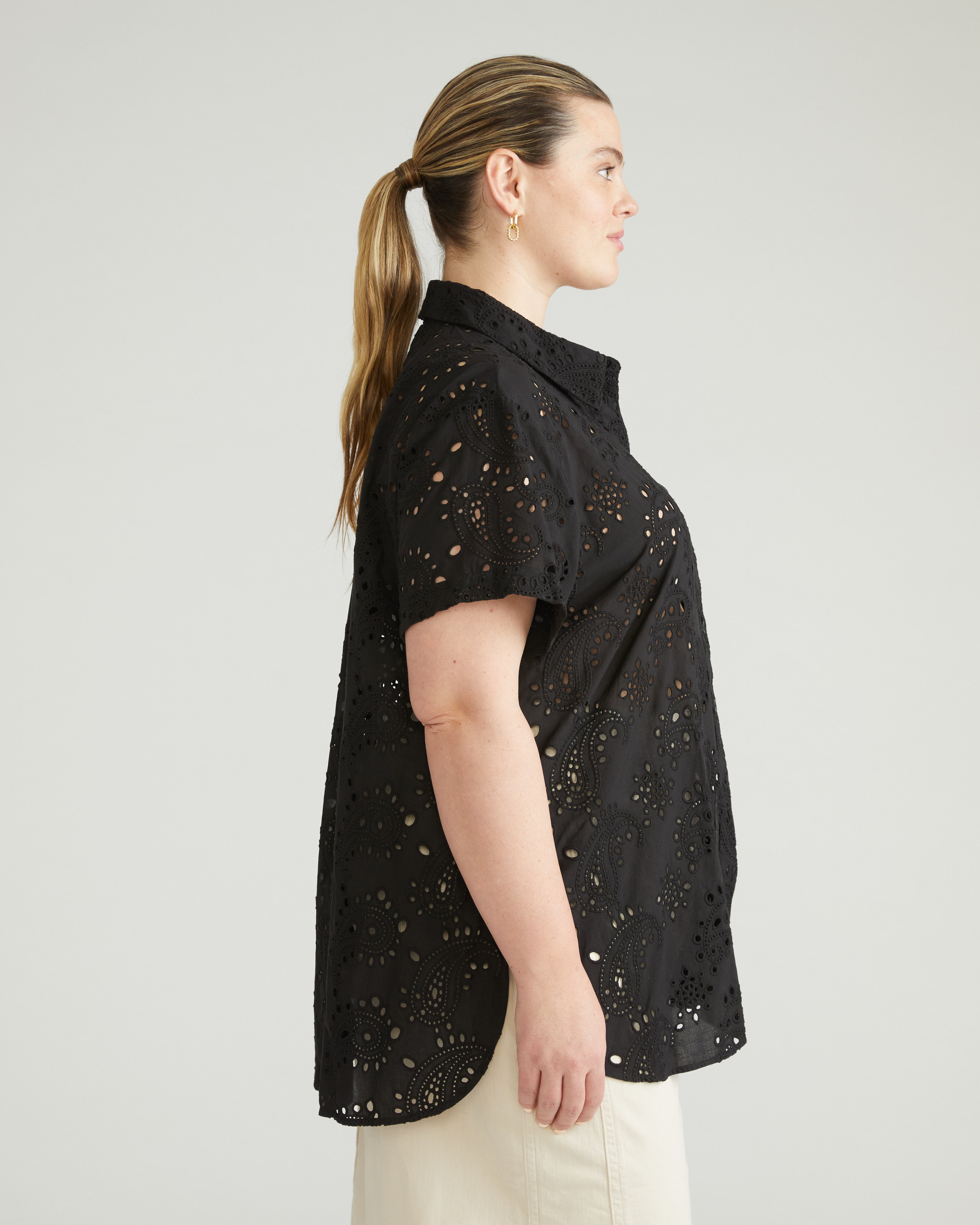 Erica Cotton Eyelet Shirt - Black