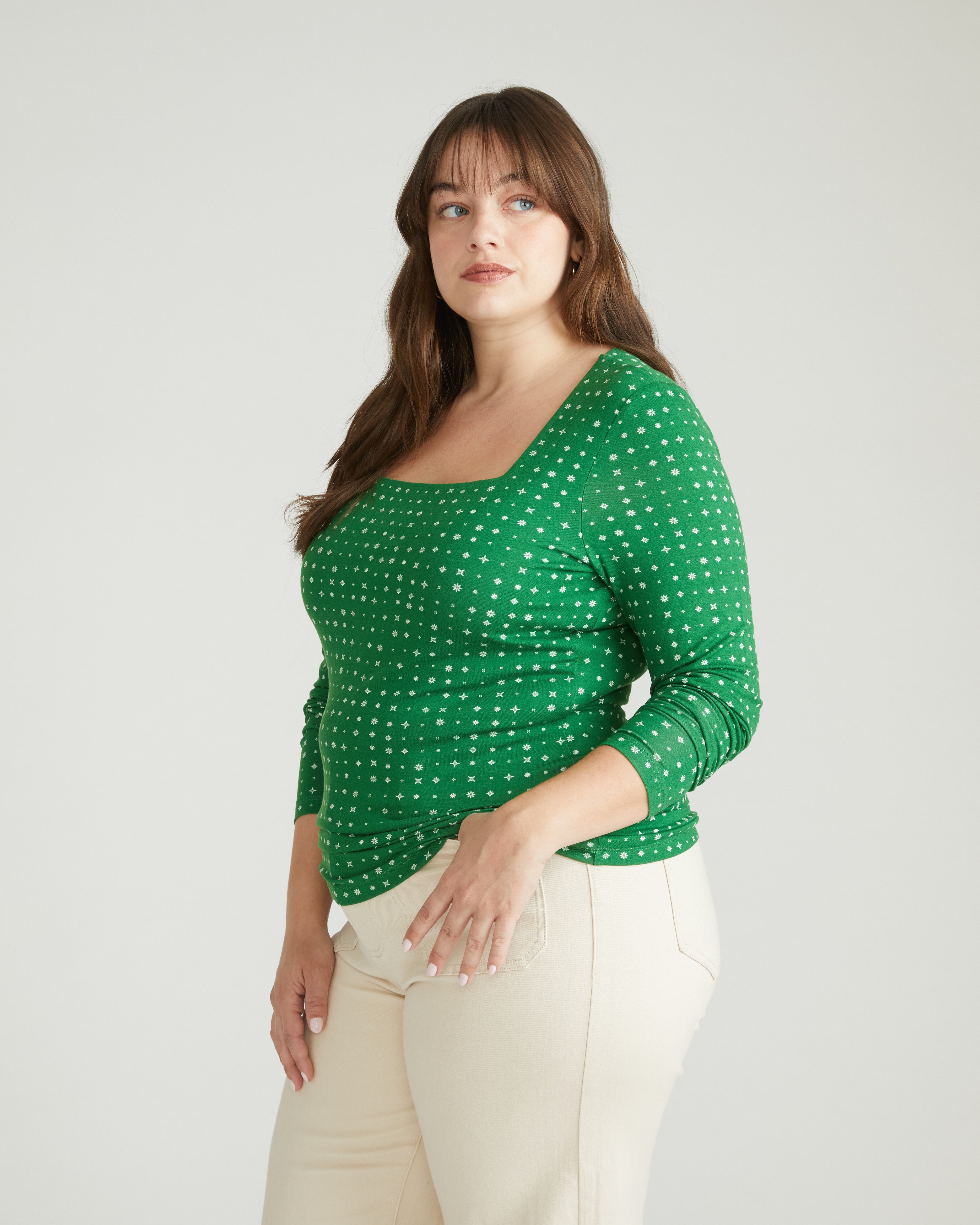Agatha Liquid Jersey Top - Galactic Print in Green