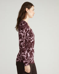 Agatha Liquid Jersey Top - Rose Print in Black Cherry
