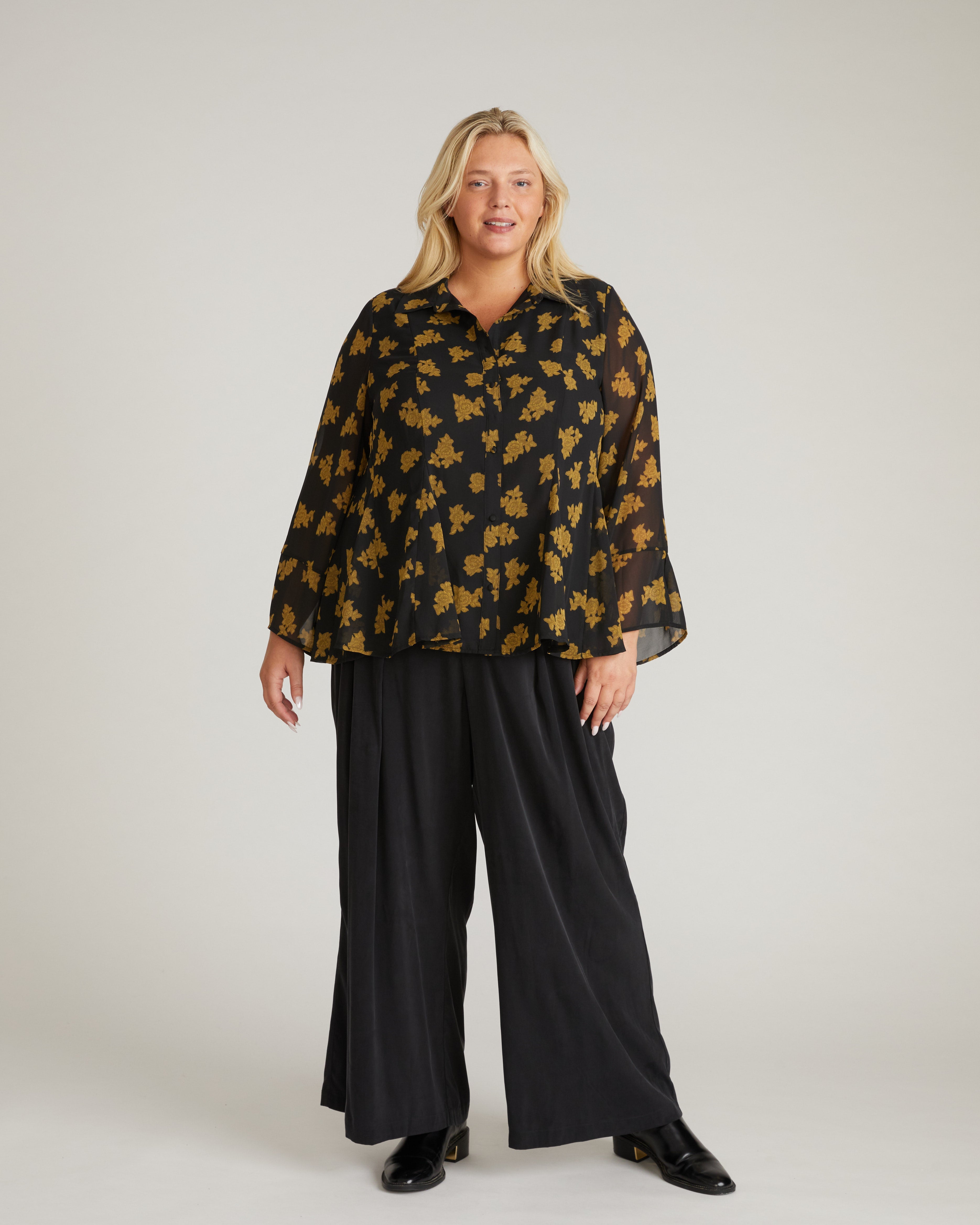 Evie Chiffon Blouse - Gold Heirloom Print